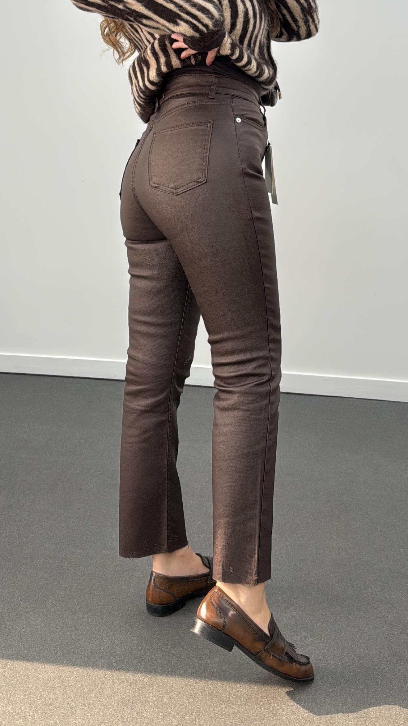 Vegas Acı Kahve Premium Mumlu Deri Pantolon