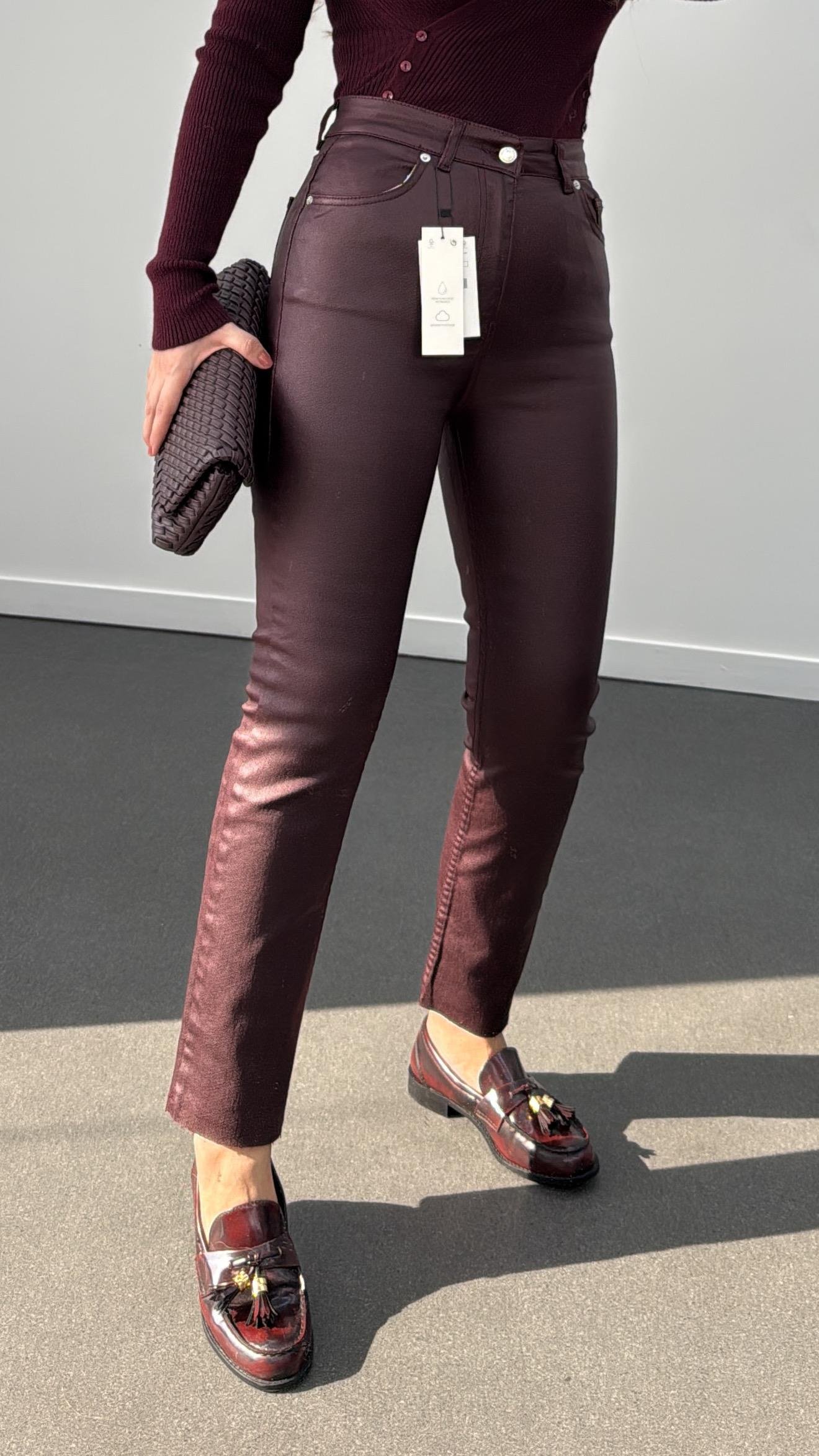 Vegas Bordo Premium Mumlu Deri Pantolon