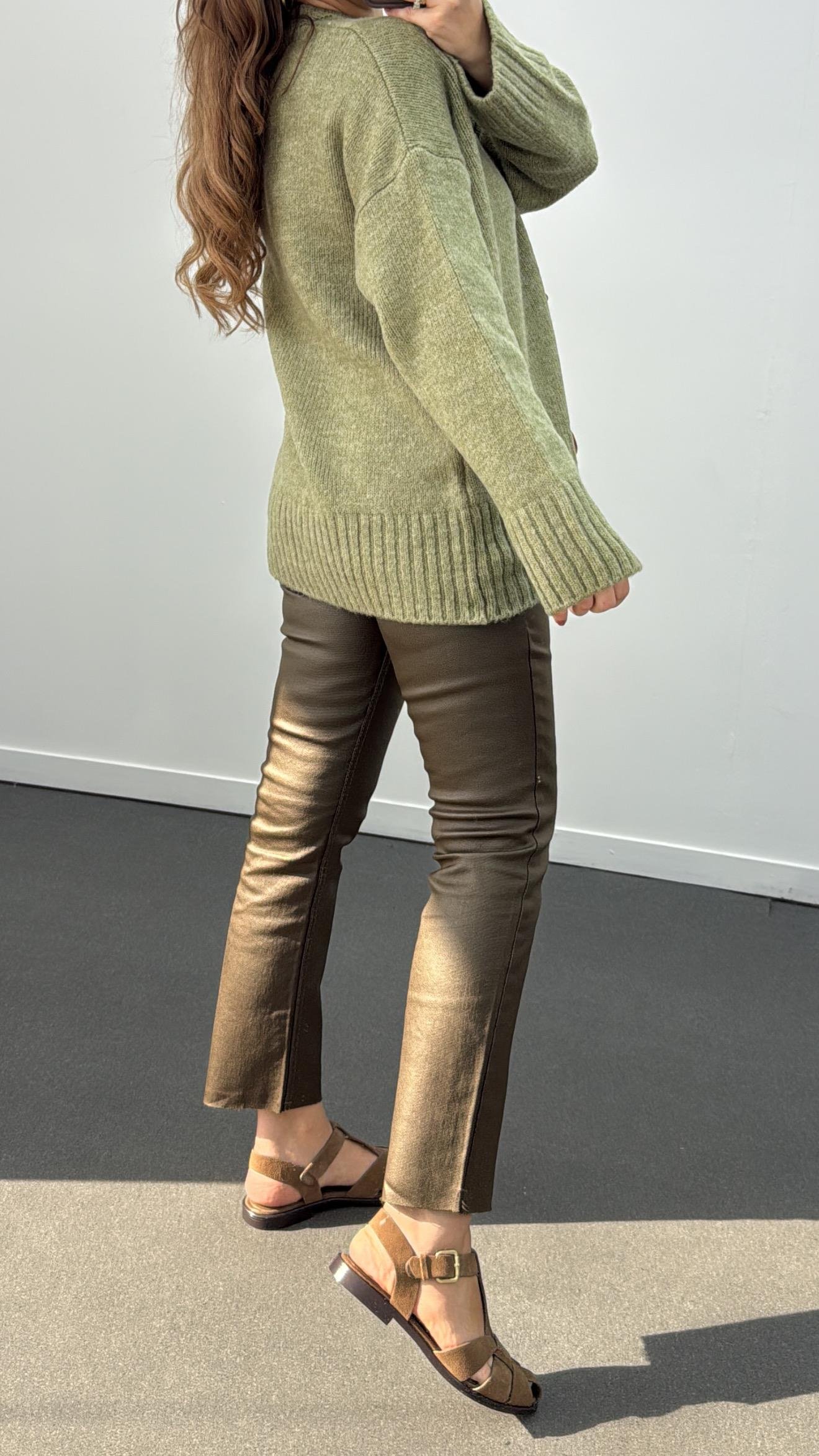 Vegas Haki Premium Mumlu Deri Pantolon