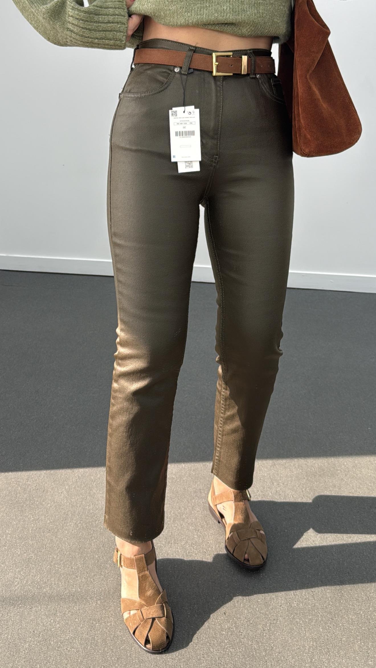 Vegas Haki Premium Mumlu Deri Pantolon