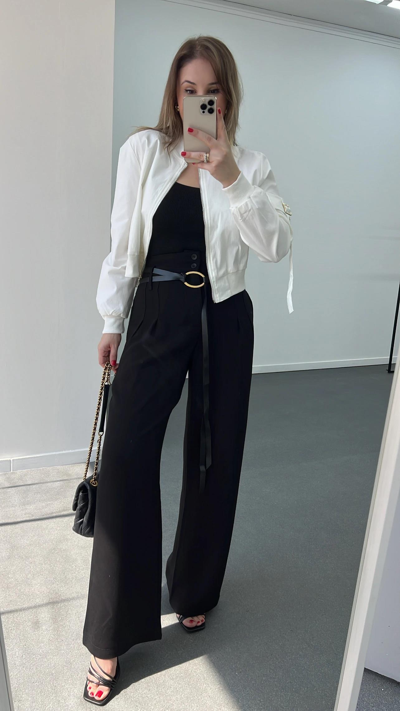 Venüs Siyah Süper Yüksek Bel Kemerli Kumaş Pantolon