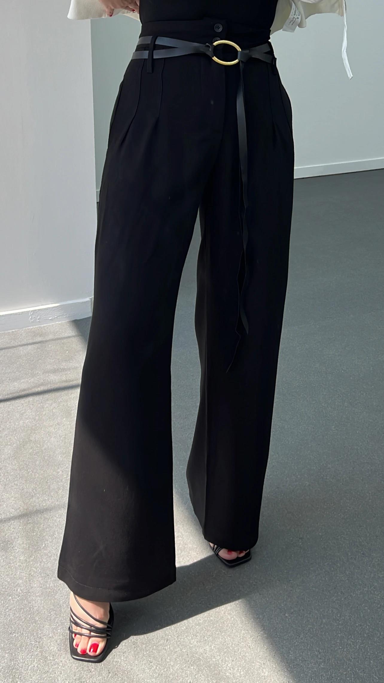 Venüs Siyah Süper Yüksek Bel Kemerli Kumaş Pantolon