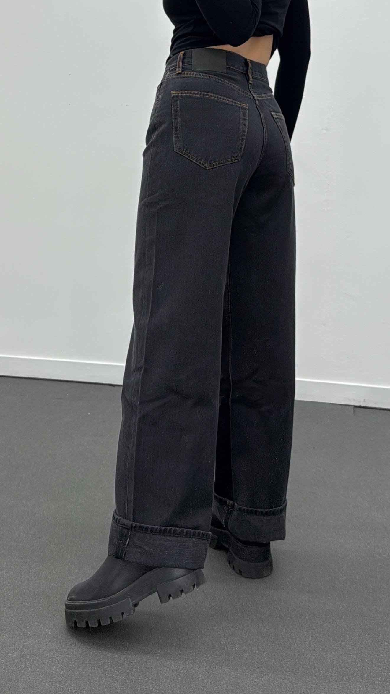 Wanda Antrasit Orta Bel Baggy Relax Fit Jeans