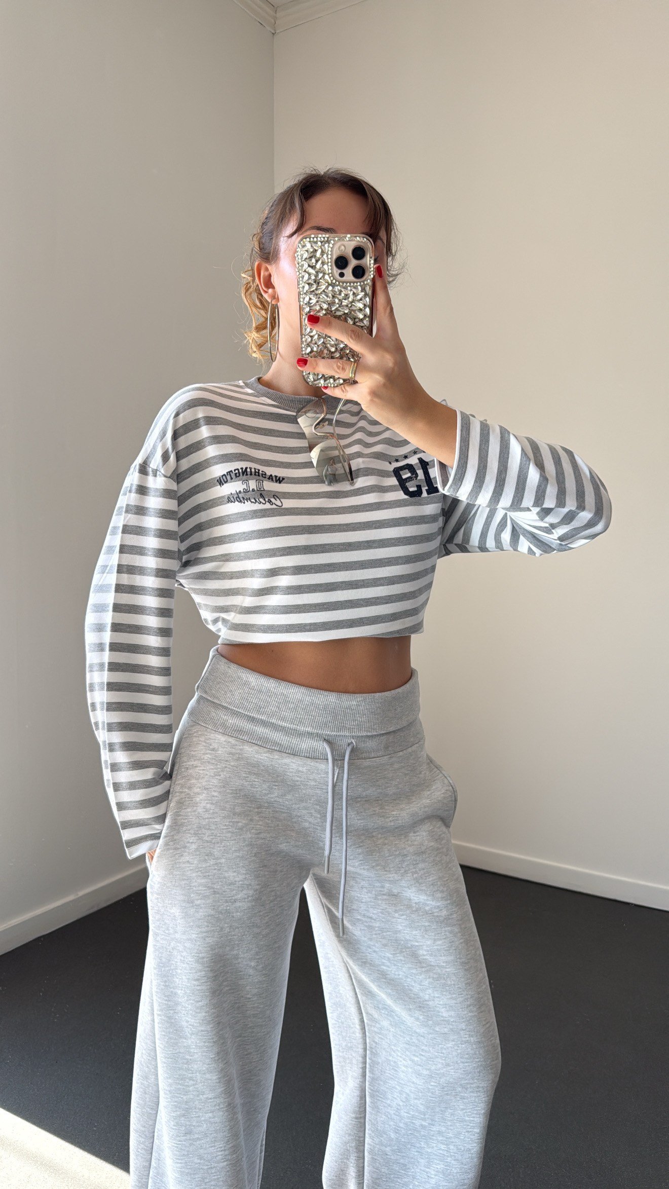 Washington Gri Çizgili Basic Sweat