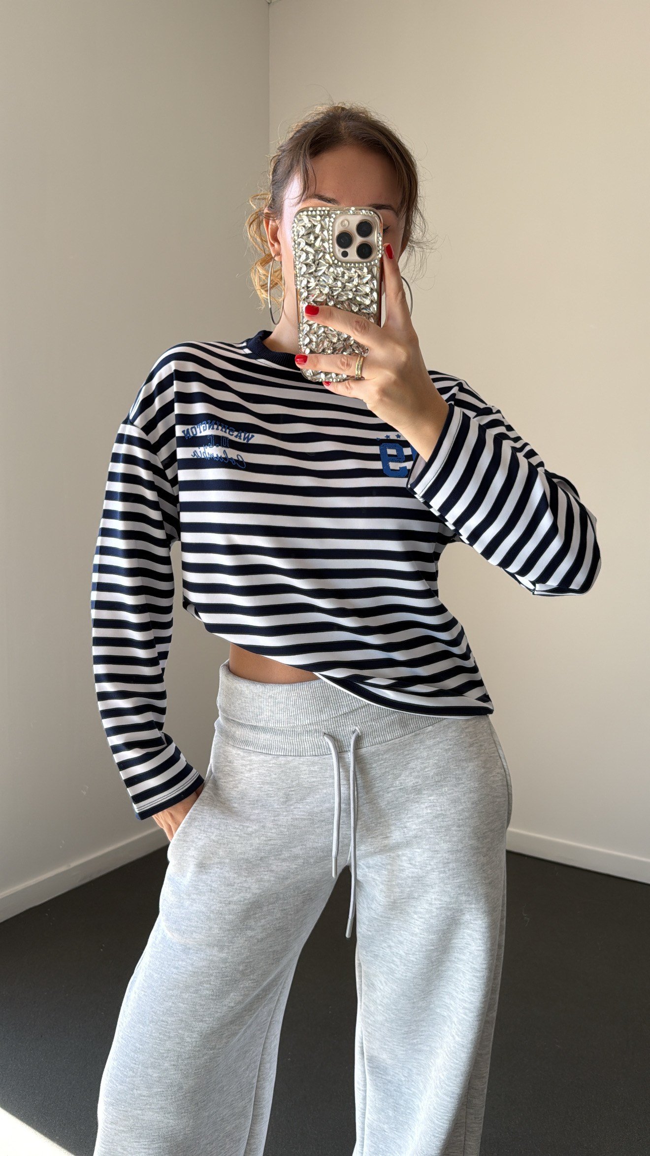Washington Lacivert Çizgili Basic Sweat