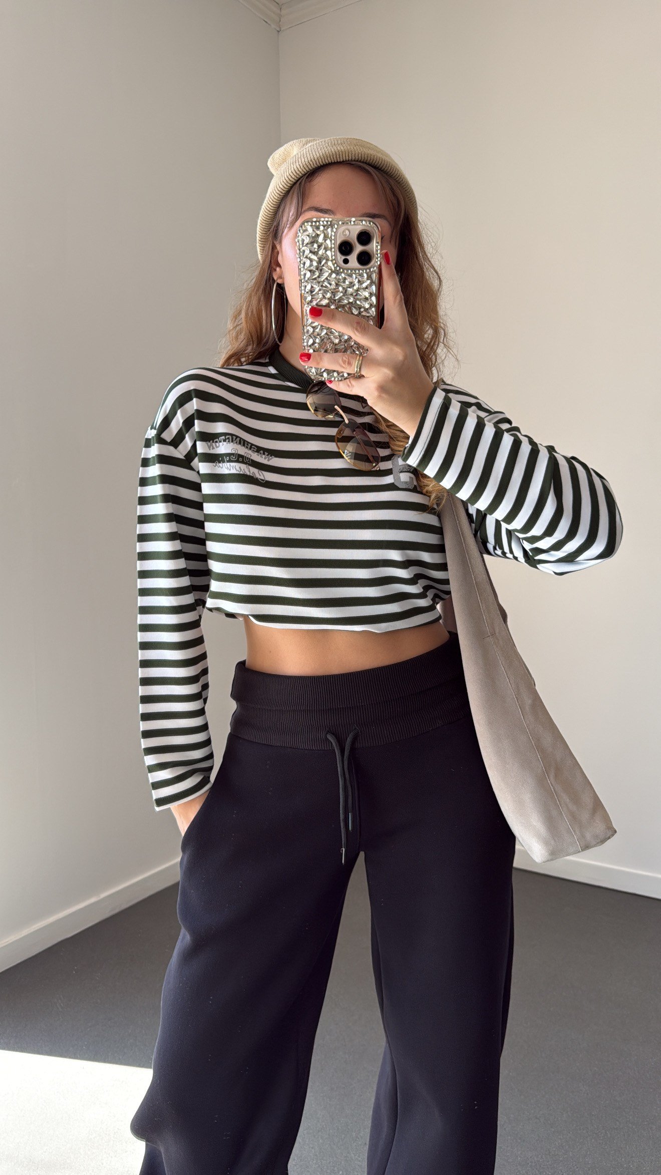 Washington Yeşil Çizgili Basic Sweat