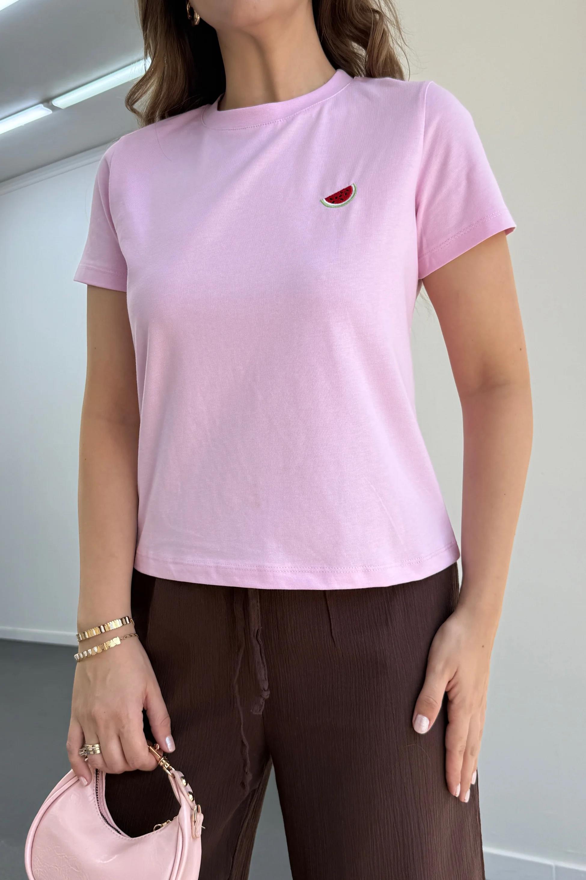 Watermelon Pembe Karpuz Nakışlı %100 Pamuk Tshirt