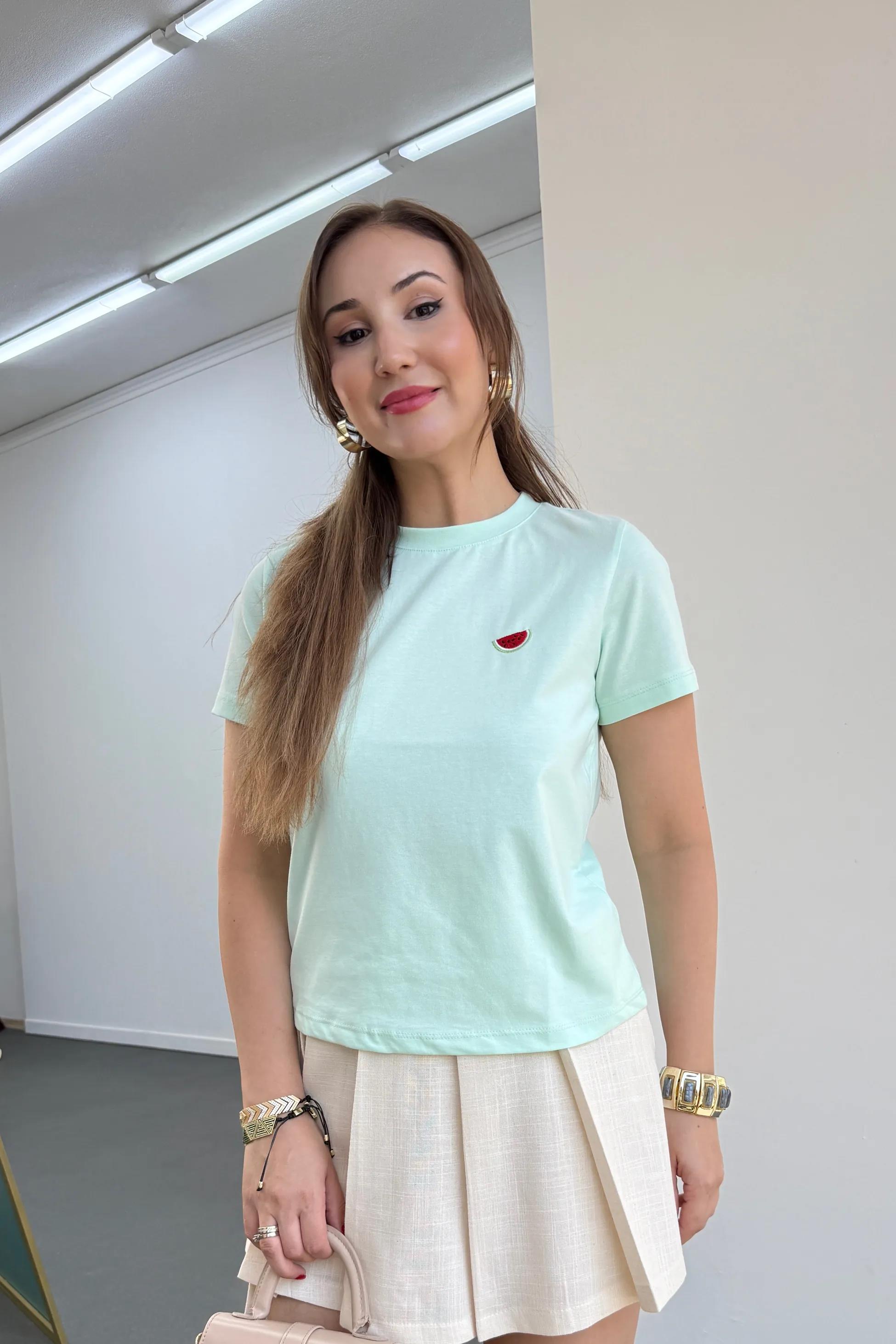 Watermelon Turkuaz Karpuz Nakışlı %100 Pamuk Tshirt