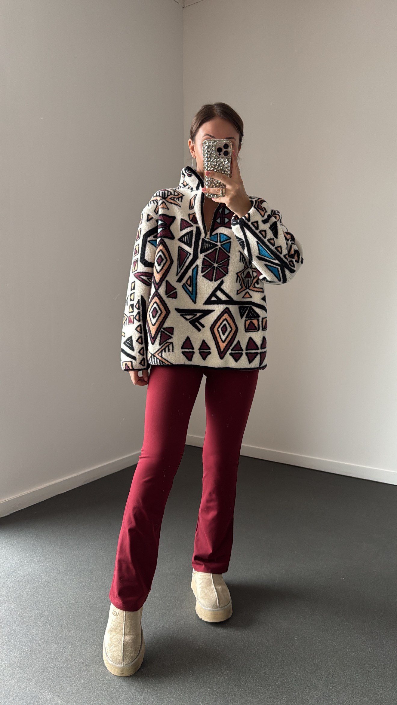 Wildora Bordo Desenli Fermuarlı Sweatshirt