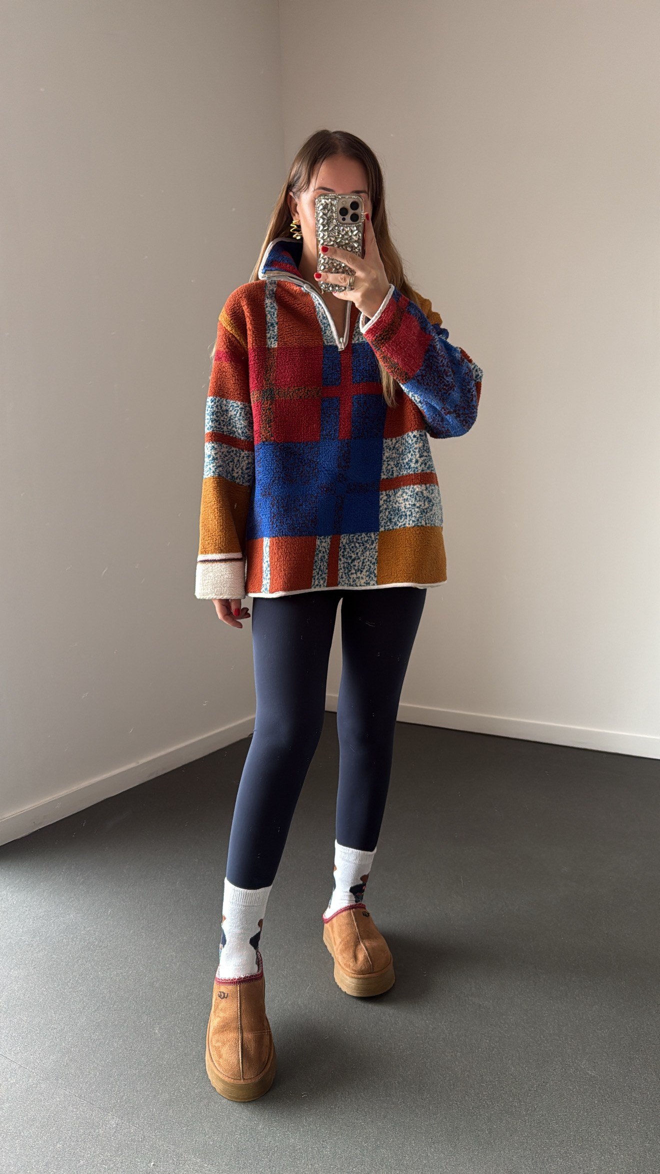 Wildora Lacivert-Gri Desenli Fermuarlı Sweatshirt