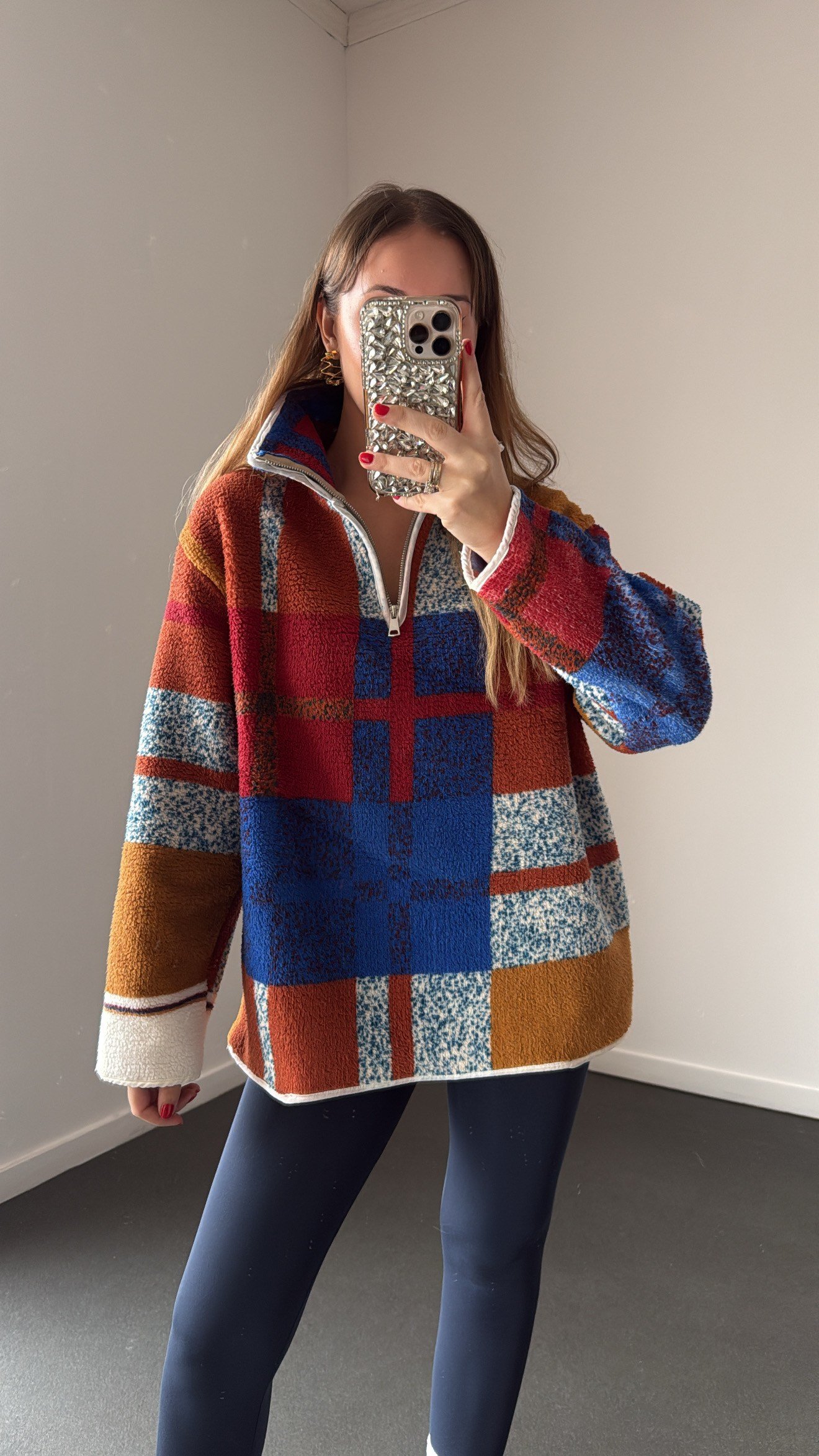 Wildora Lacivert-Gri Desenli Fermuarlı Sweatshirt