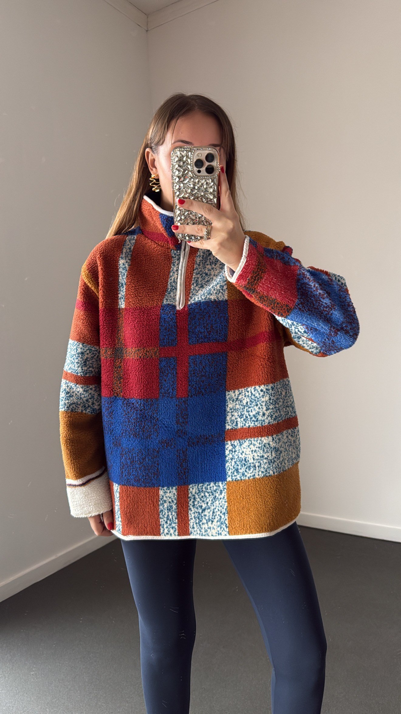 Wildora Lacivert-Gri Desenli Fermuarlı Sweatshirt