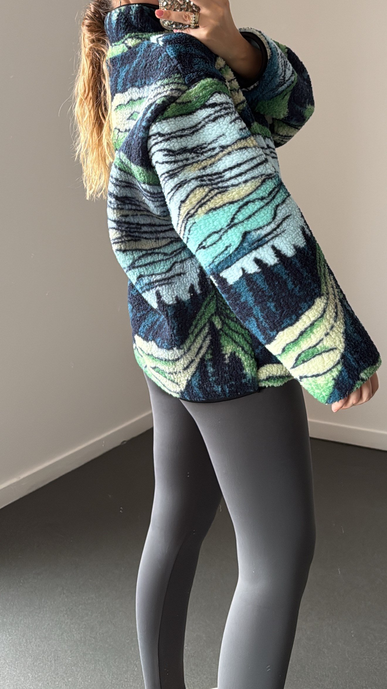 Wildora Lacivert-Yeşil Desenli Fermuarlı Sweatshirt