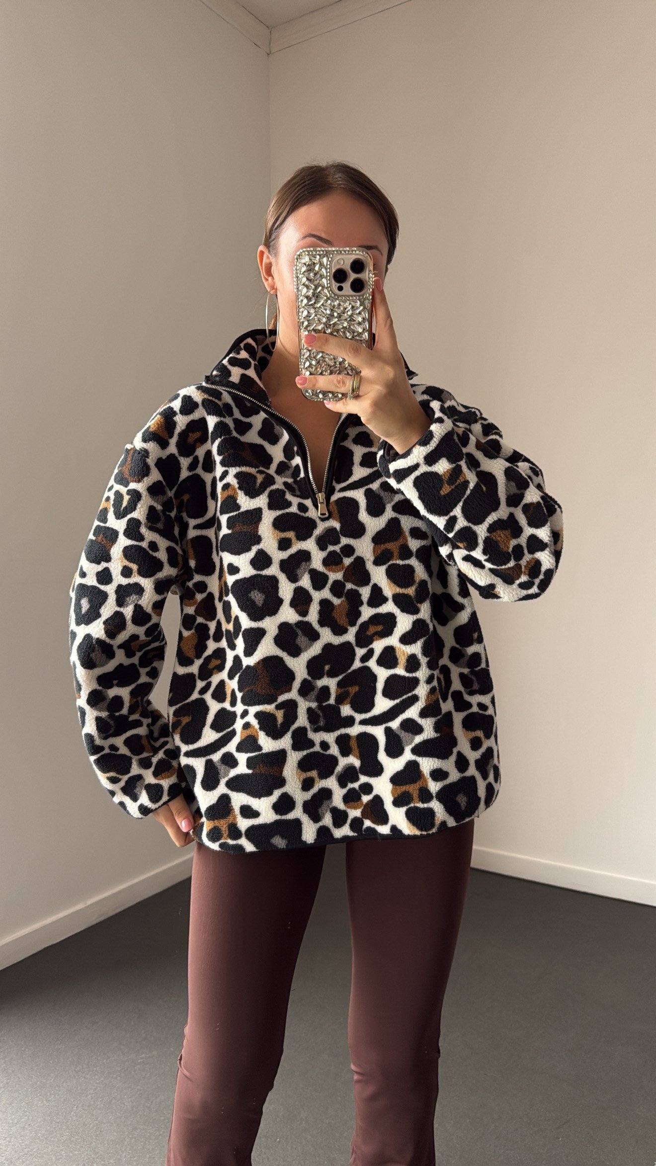 Wildora Leopar Desenli Fermuarlı Sweatshirt