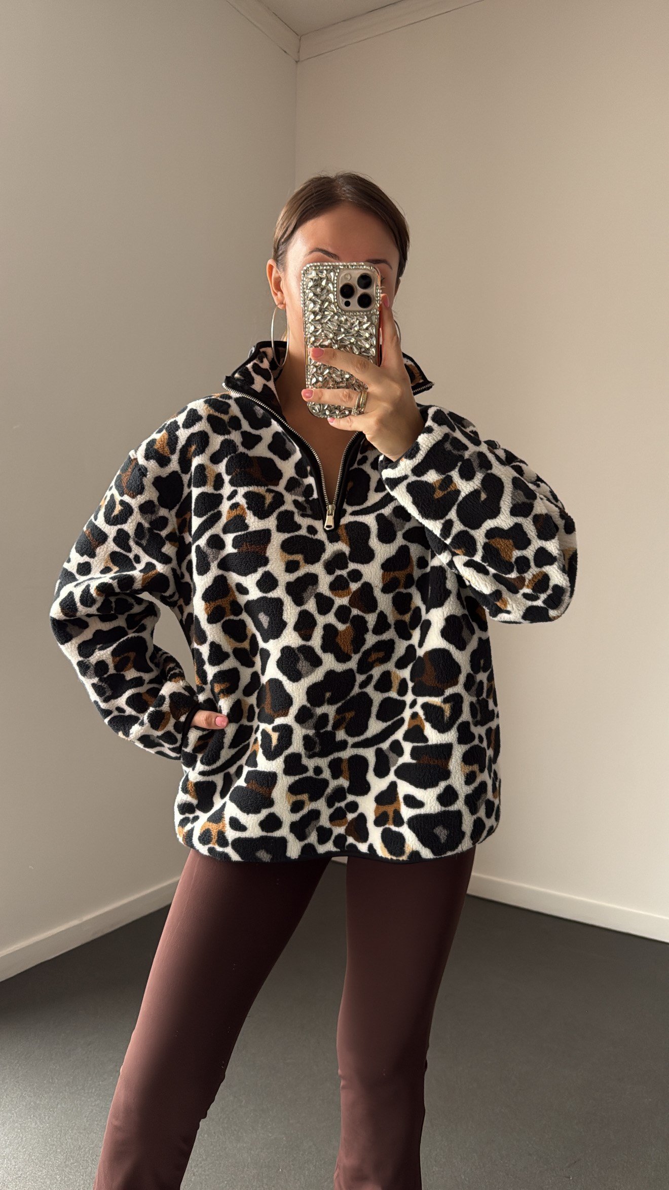 Wildora Leopar Desenli Fermuarlı Sweatshirt