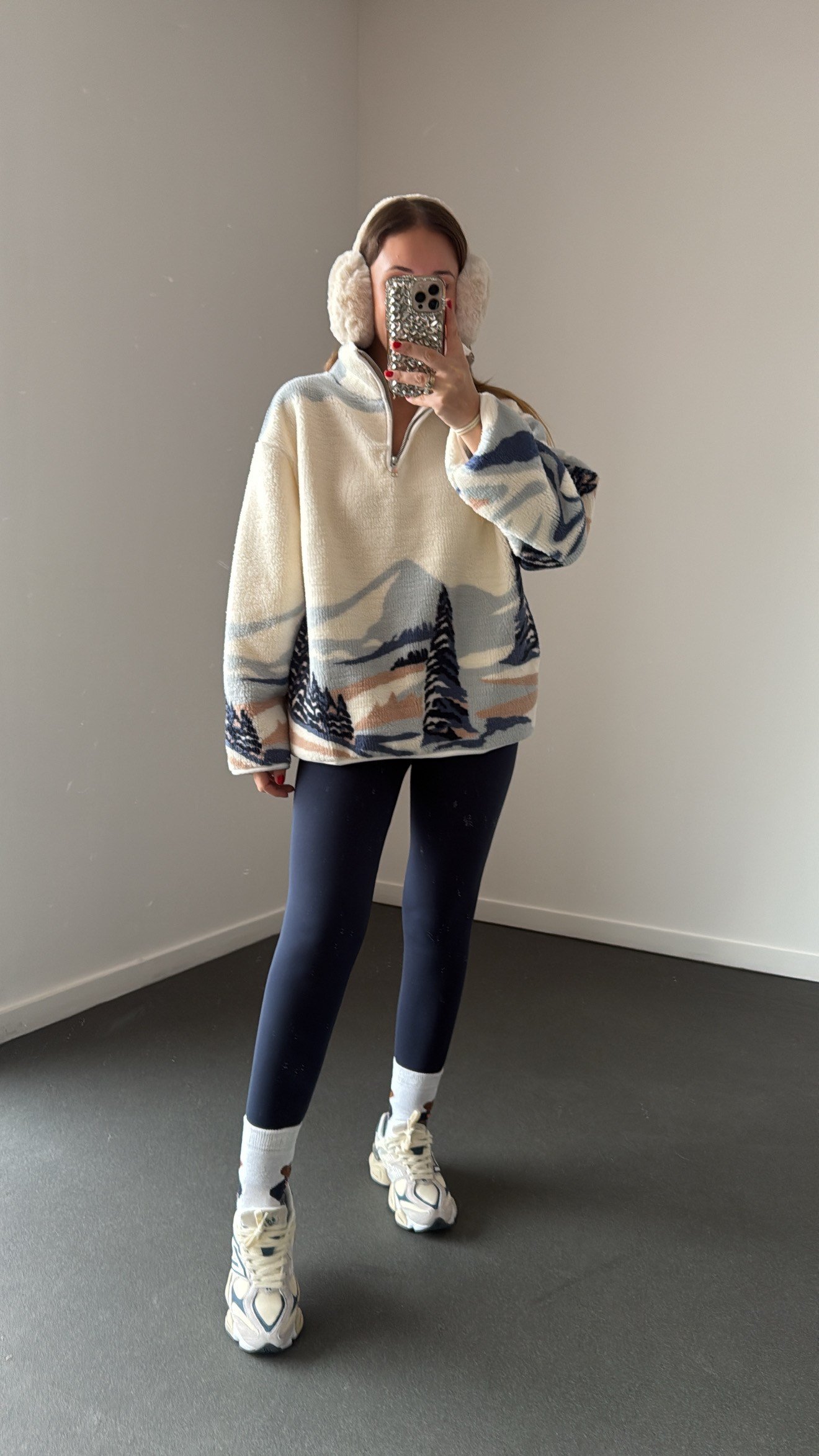 Wildora Mavi-Beyaz Desenli Fermuarlı Sweatshirt