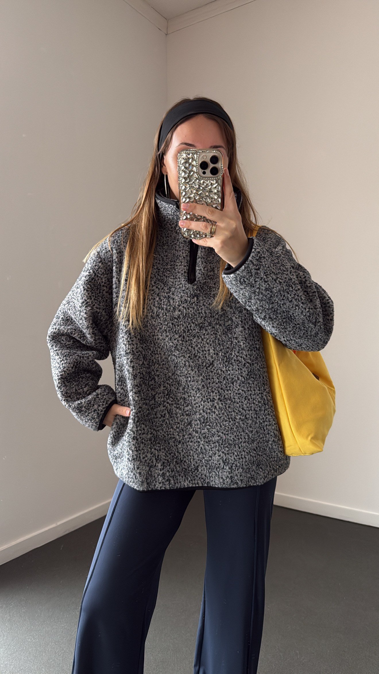 Wildora Siyah-Gri Desenli Fermuarlı Sweatshirt