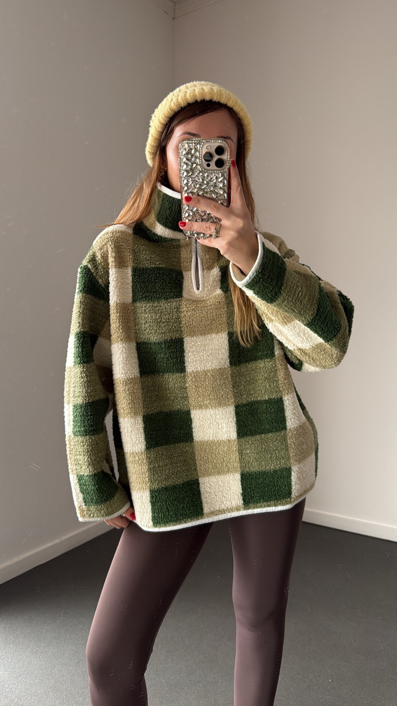 Wildora Yeşil Desenli Fermuarlı Sweatshirt