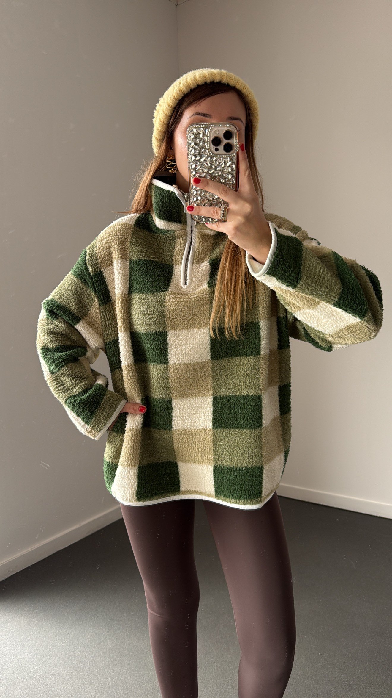 Wildora Yeşil Desenli Fermuarlı Sweatshirt