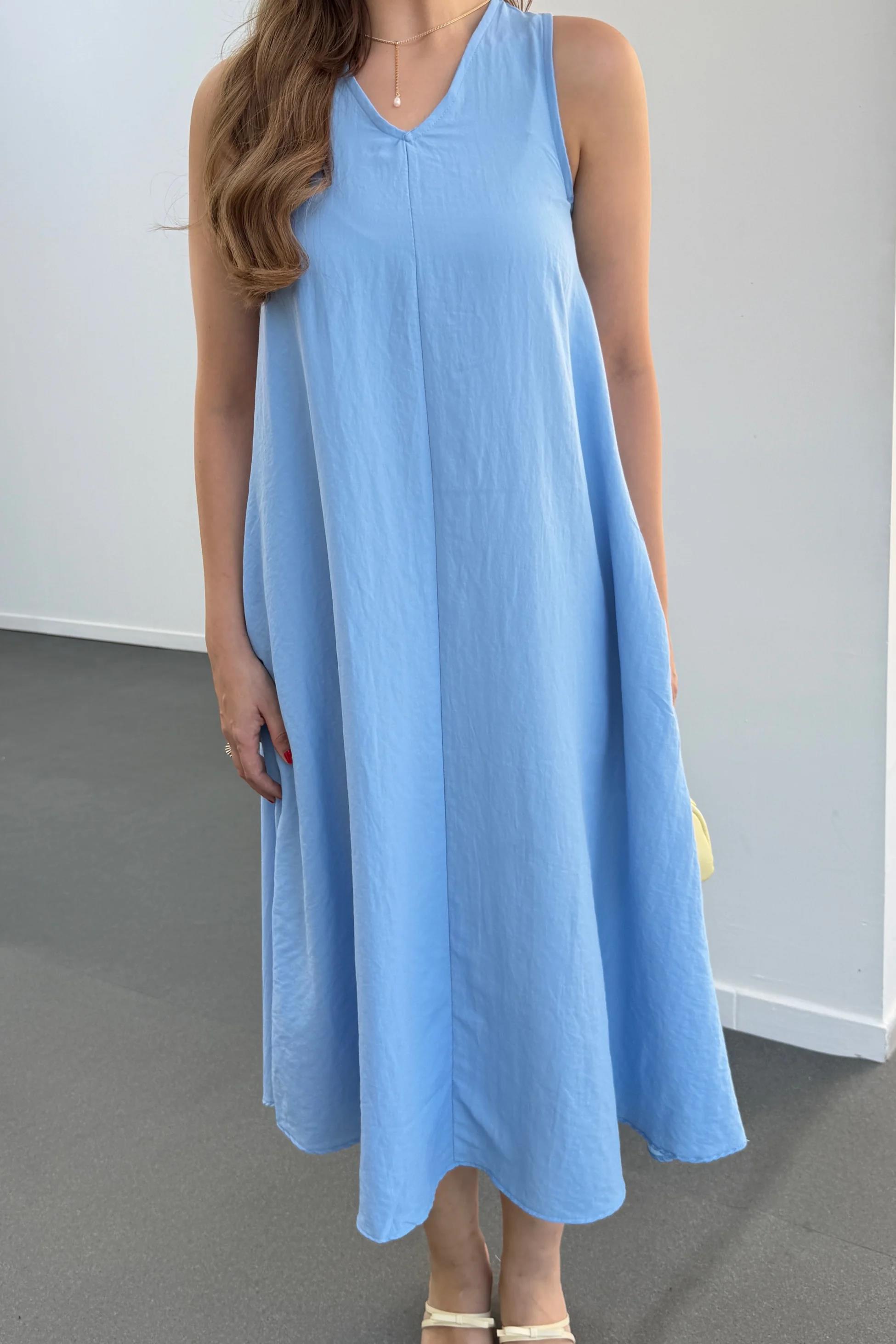 Yegor Bebe Mavi Cepli Rahat Midi Elbise