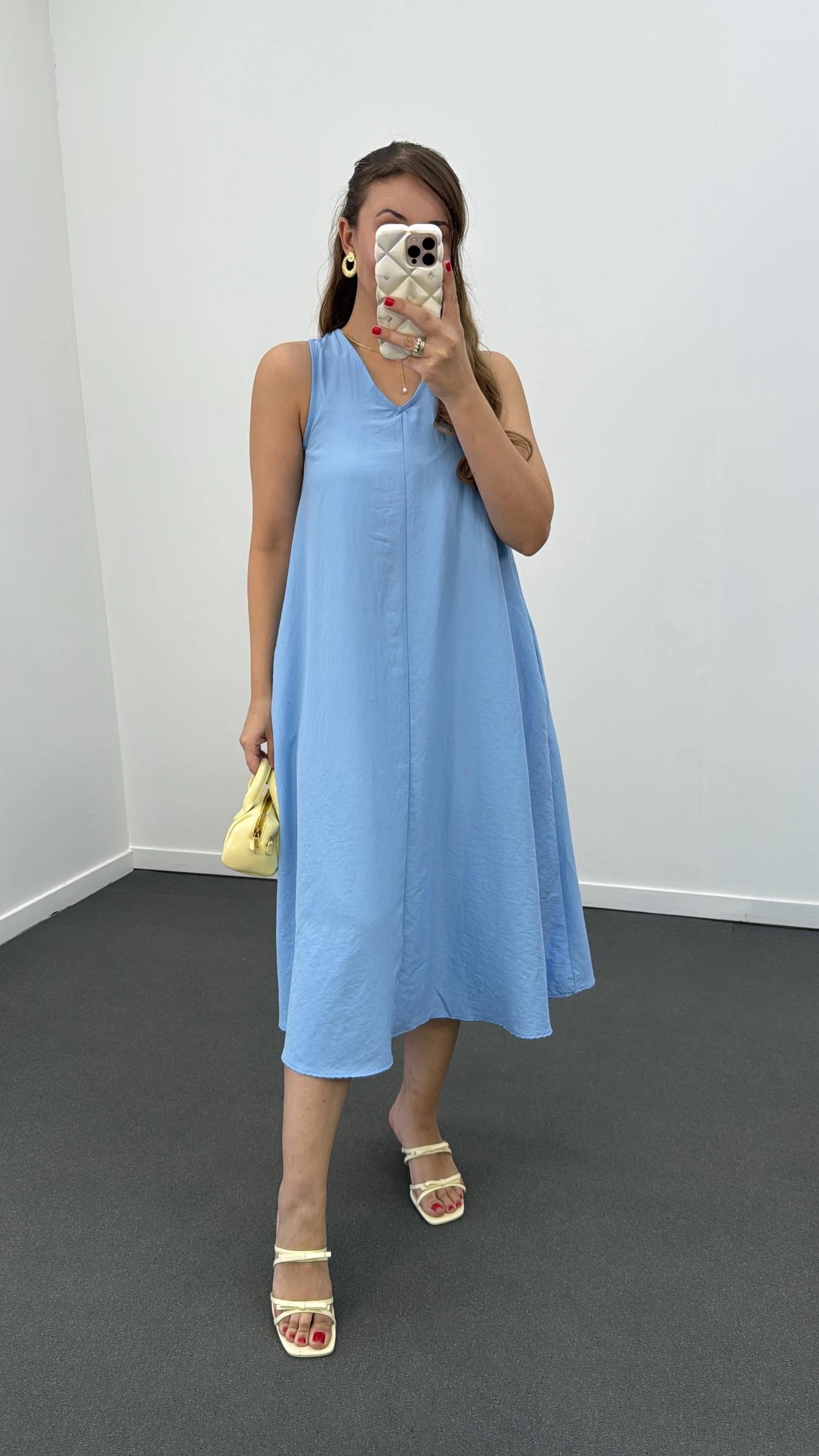 Yegor Bebe Mavi Cepli Rahat Midi Elbise