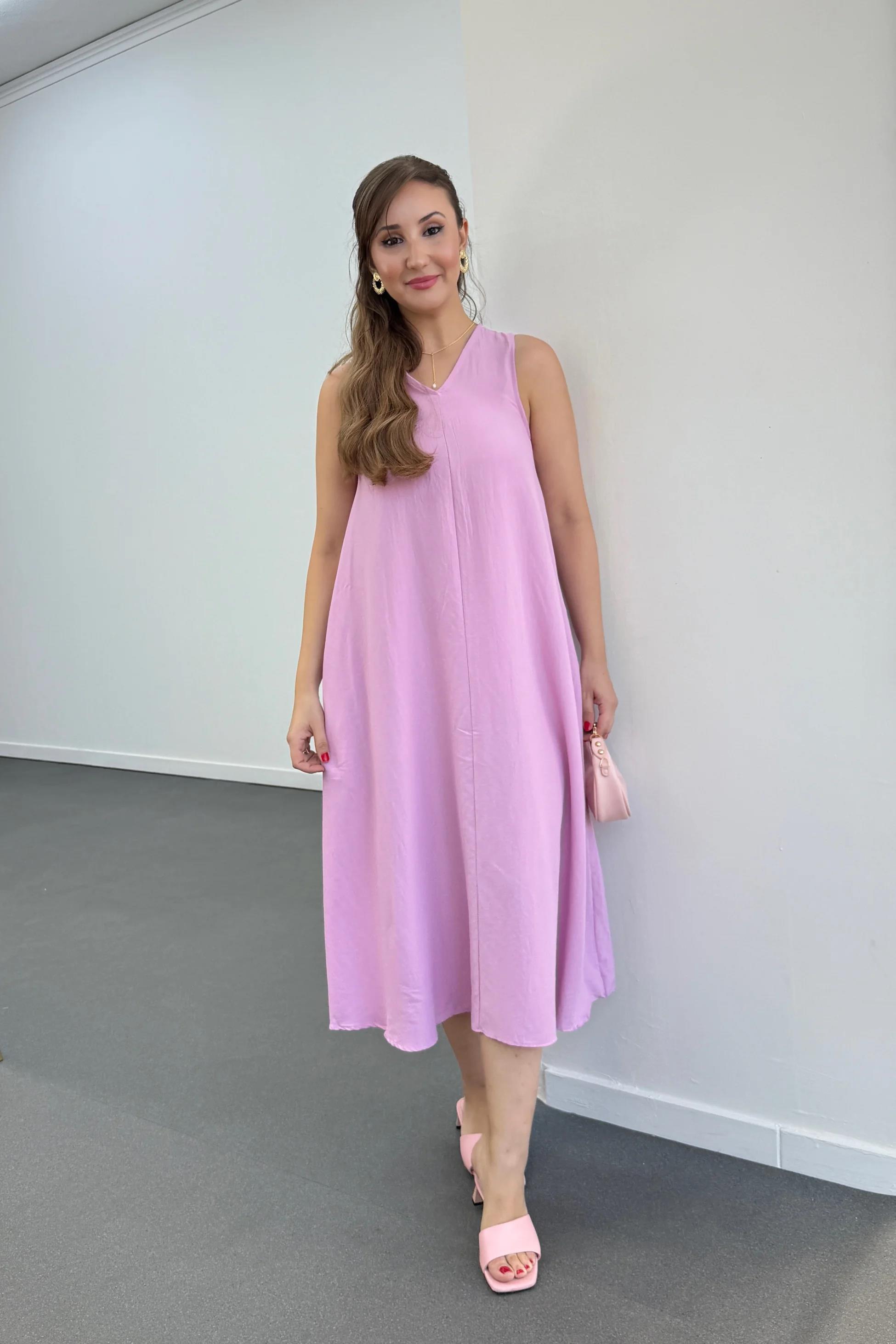 Yegor Pembe Cepli Rahat Midi Elbise