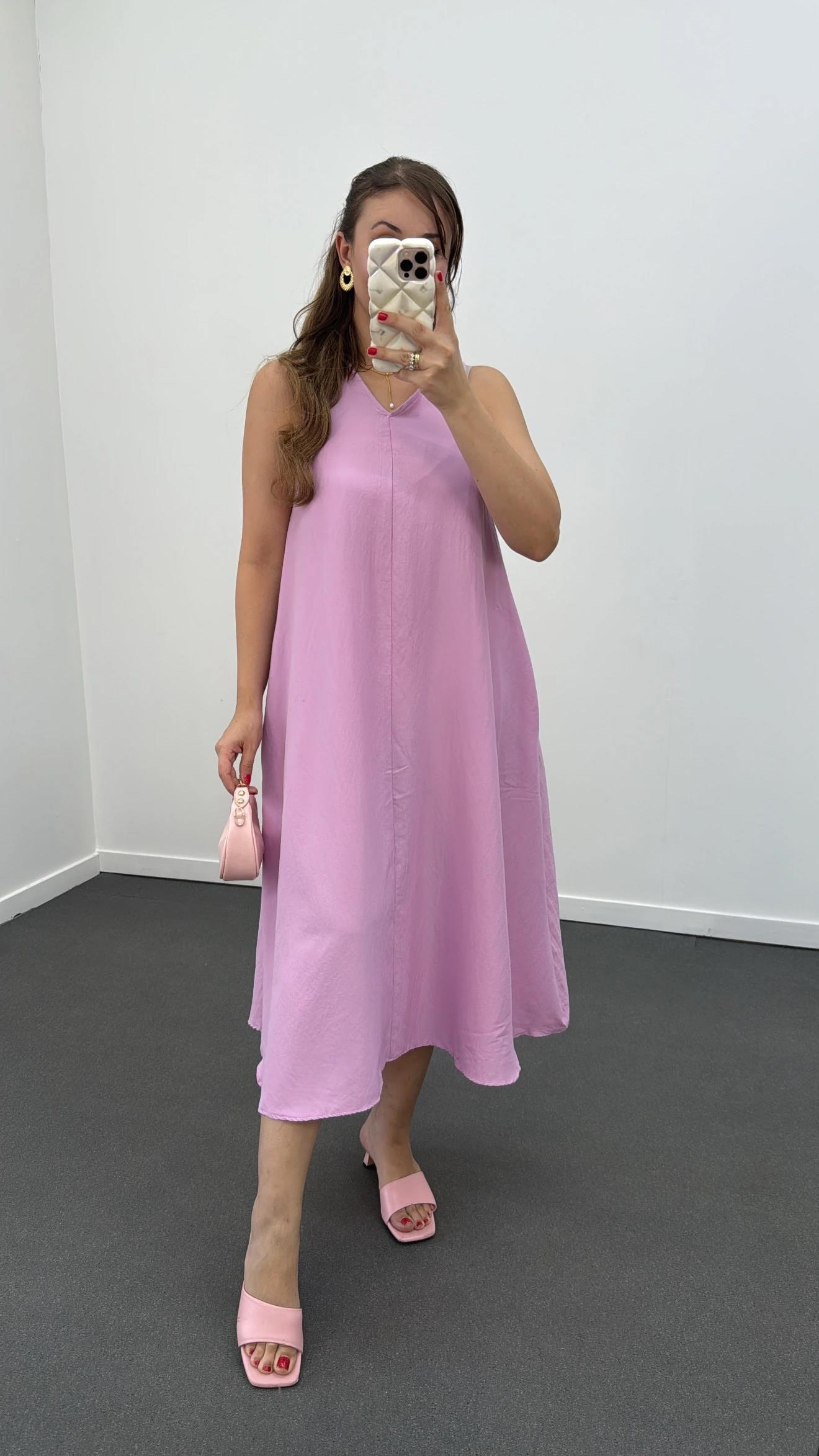 Yegor Pembe Cepli Rahat Midi Elbise