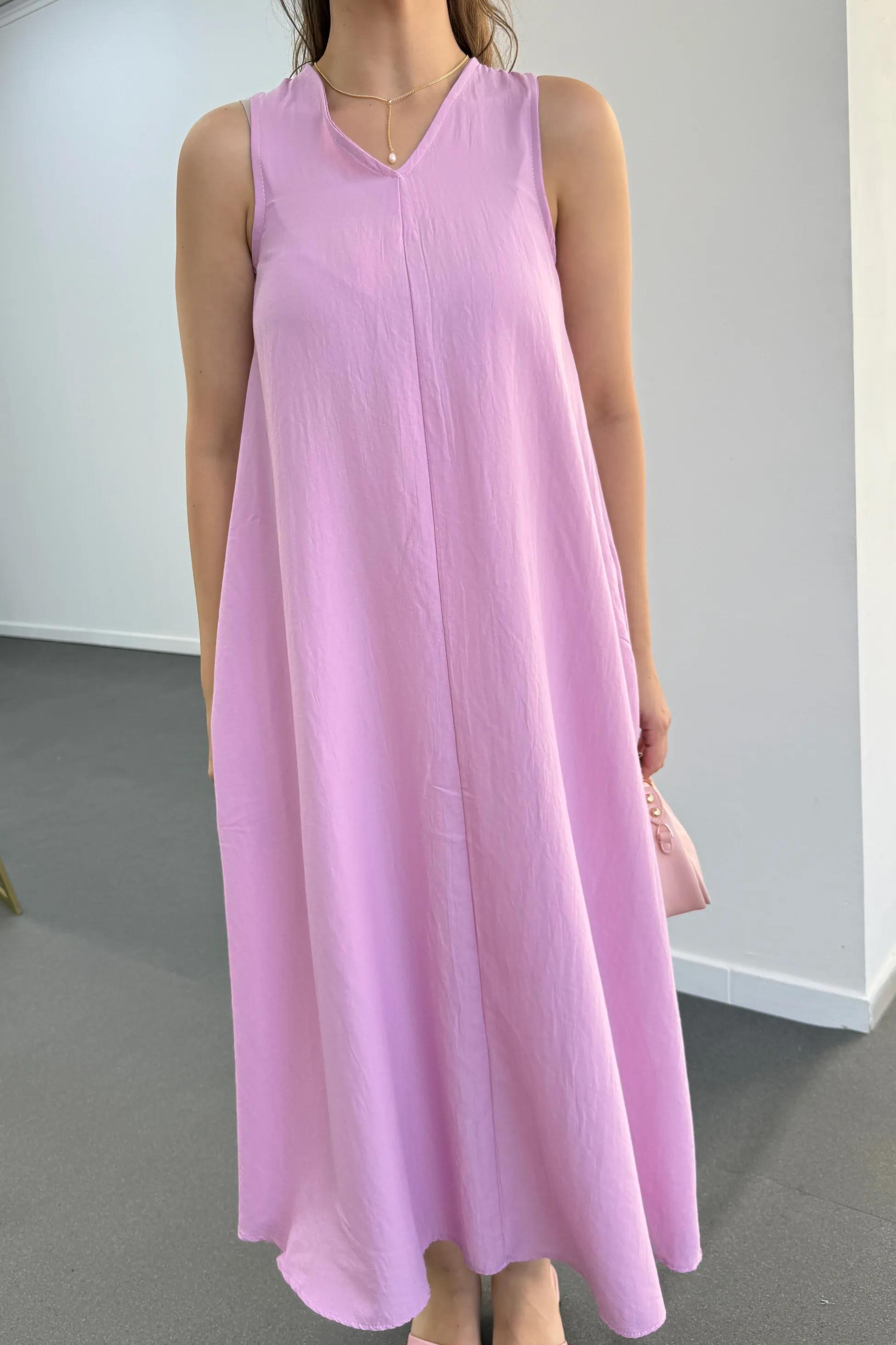 Yegor Pembe Cepli Rahat Midi Elbise