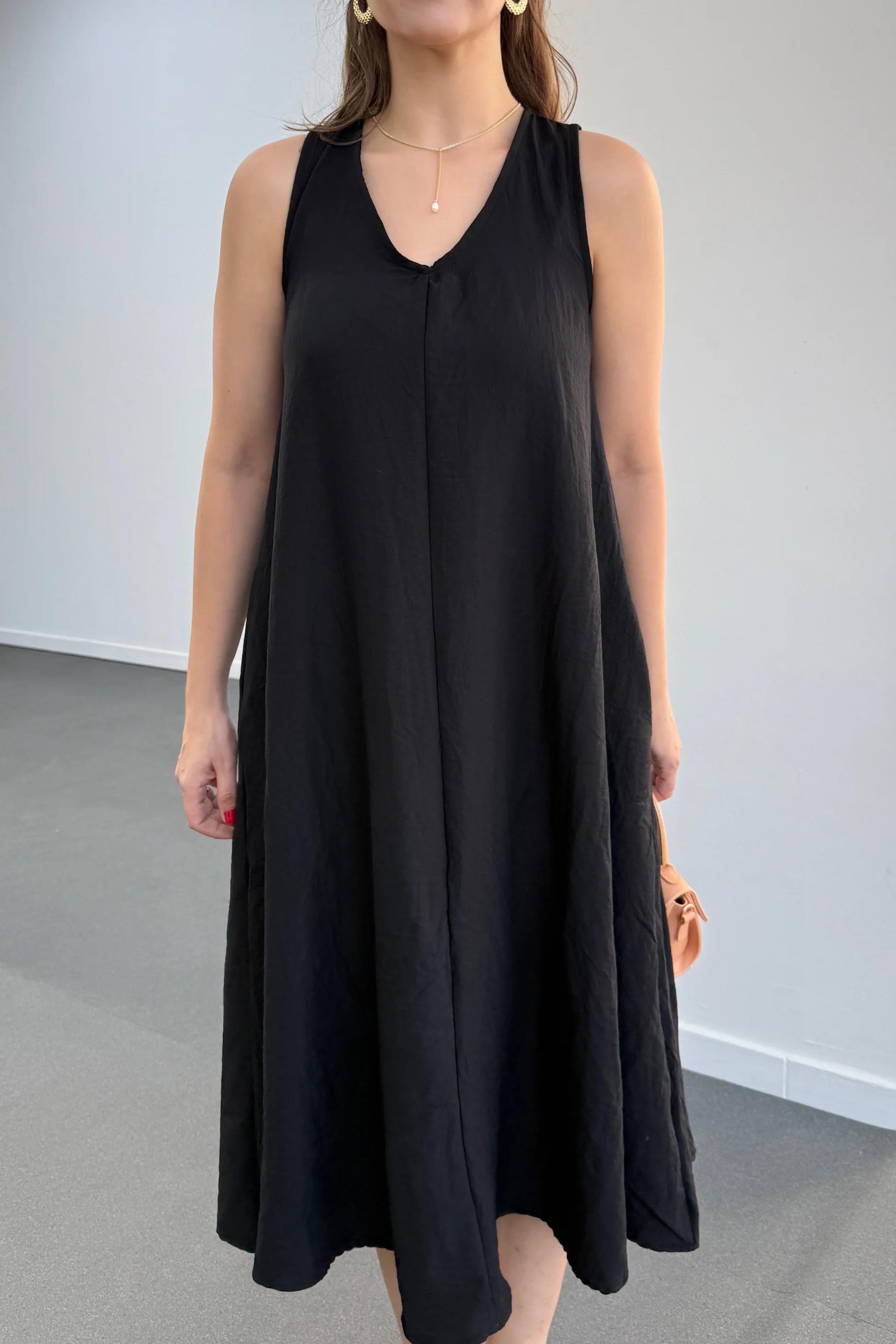 Yegor Siyah Cepli Rahat Midi Elbise