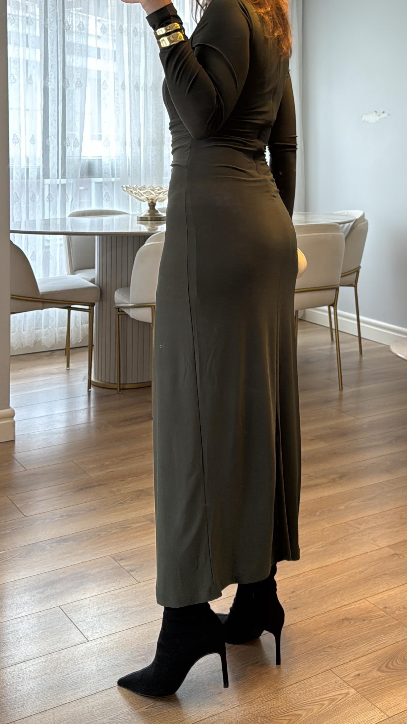 Zafira Haki Drapeli Maxi Elbise