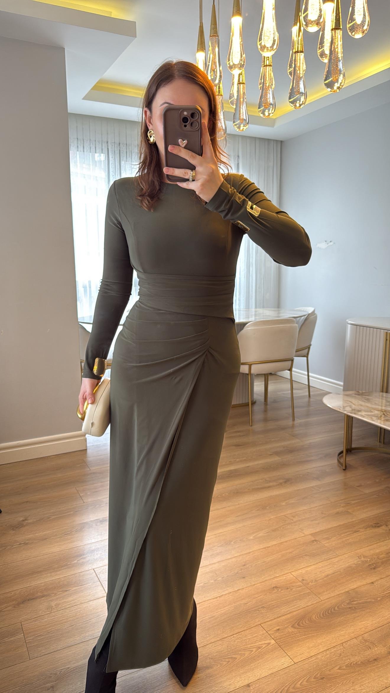 Zafira Haki Drapeli Maxi Elbise