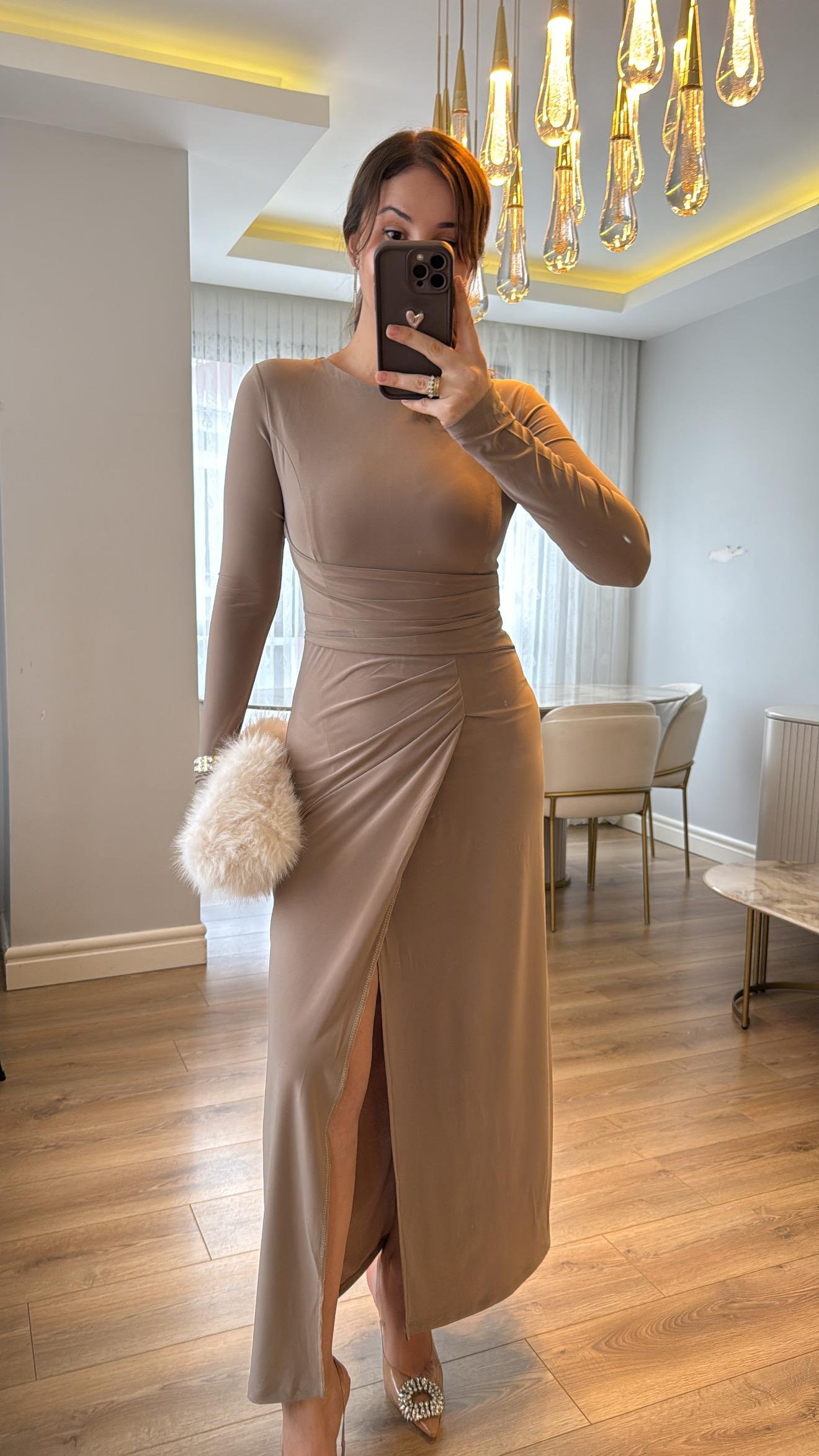 Zafira Vizon Drapeli Maxi Elbise