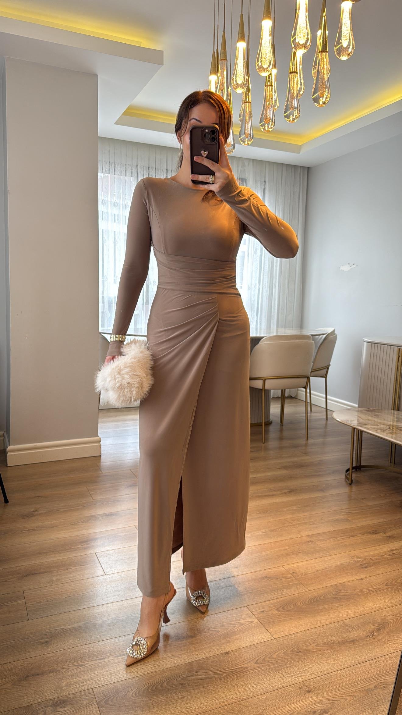 Zafira Vizon Drapeli Maxi Elbise