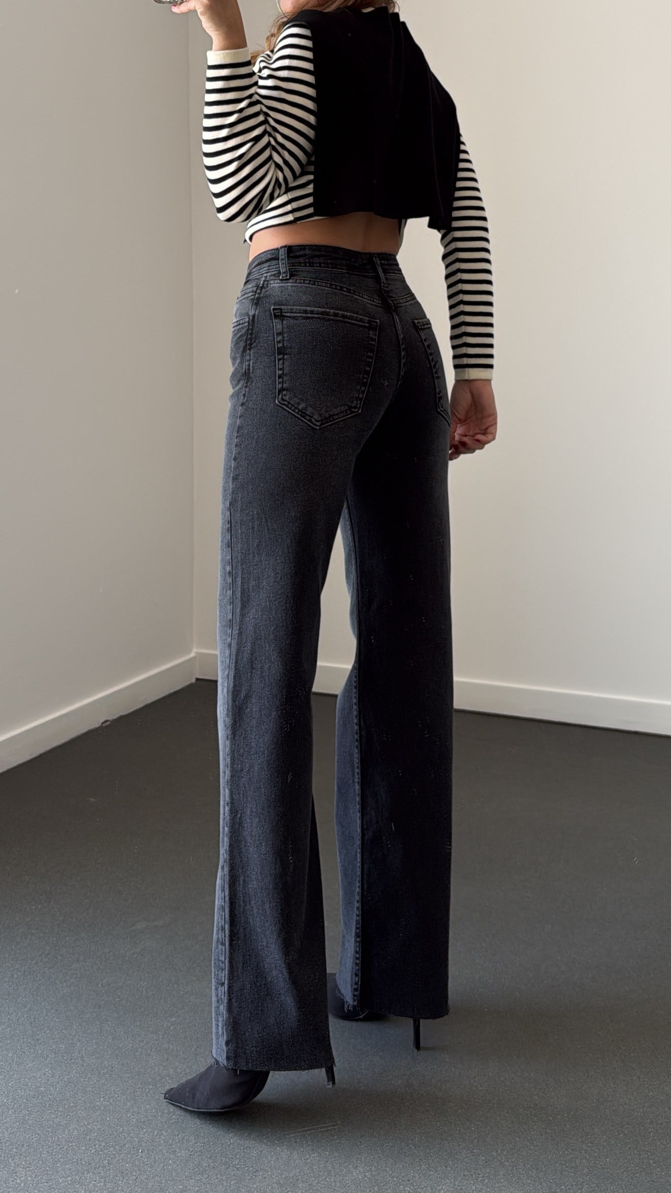Zaylen Antrasit Yıkamalı Comfort Wide Leg Jean