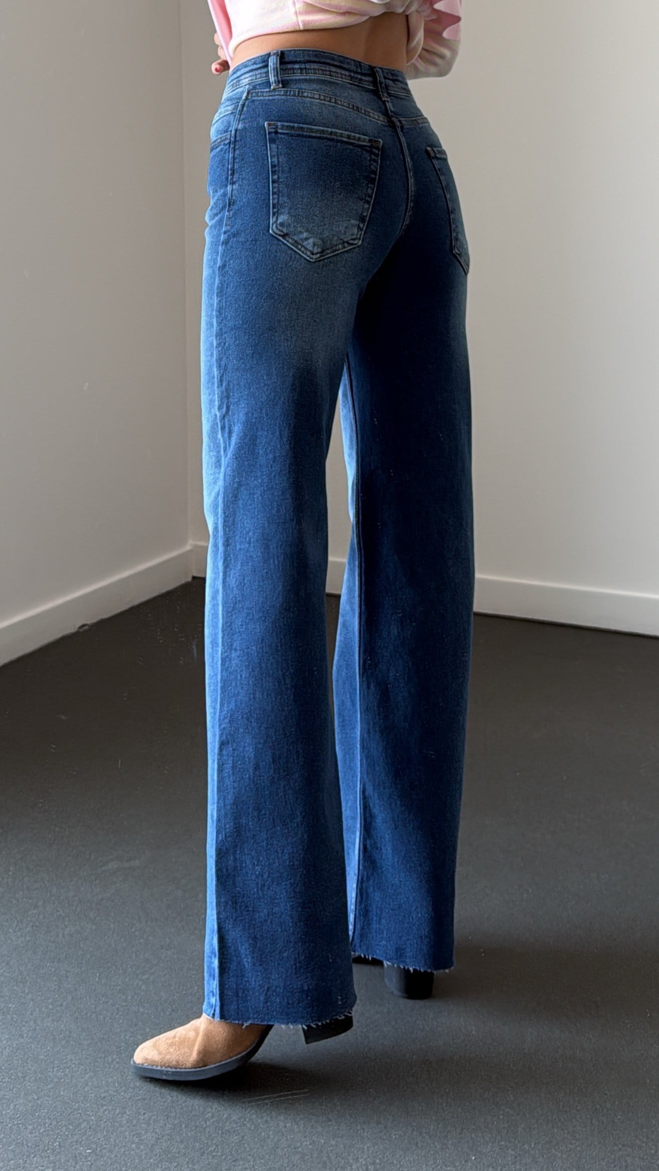 Zaylen Orta Kot Yıkamalı Comfort Wide Leg Jean