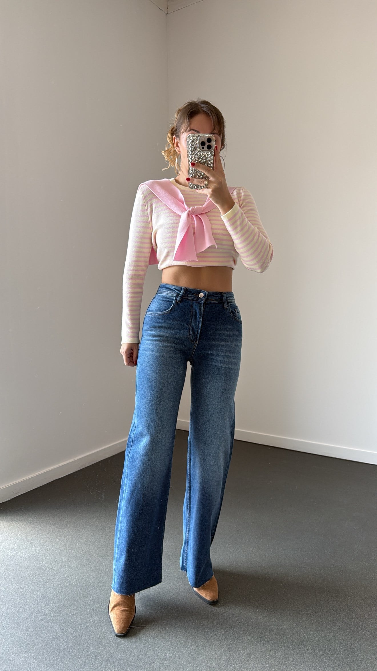 Zaylen Orta Kot Yıkamalı Comfort Wide Leg Jean