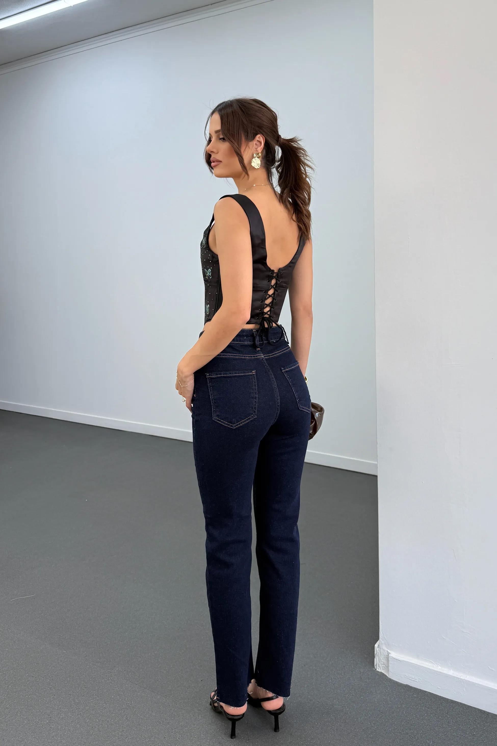 Zinar Siyah Saten Taşlı Korse Büstiyer