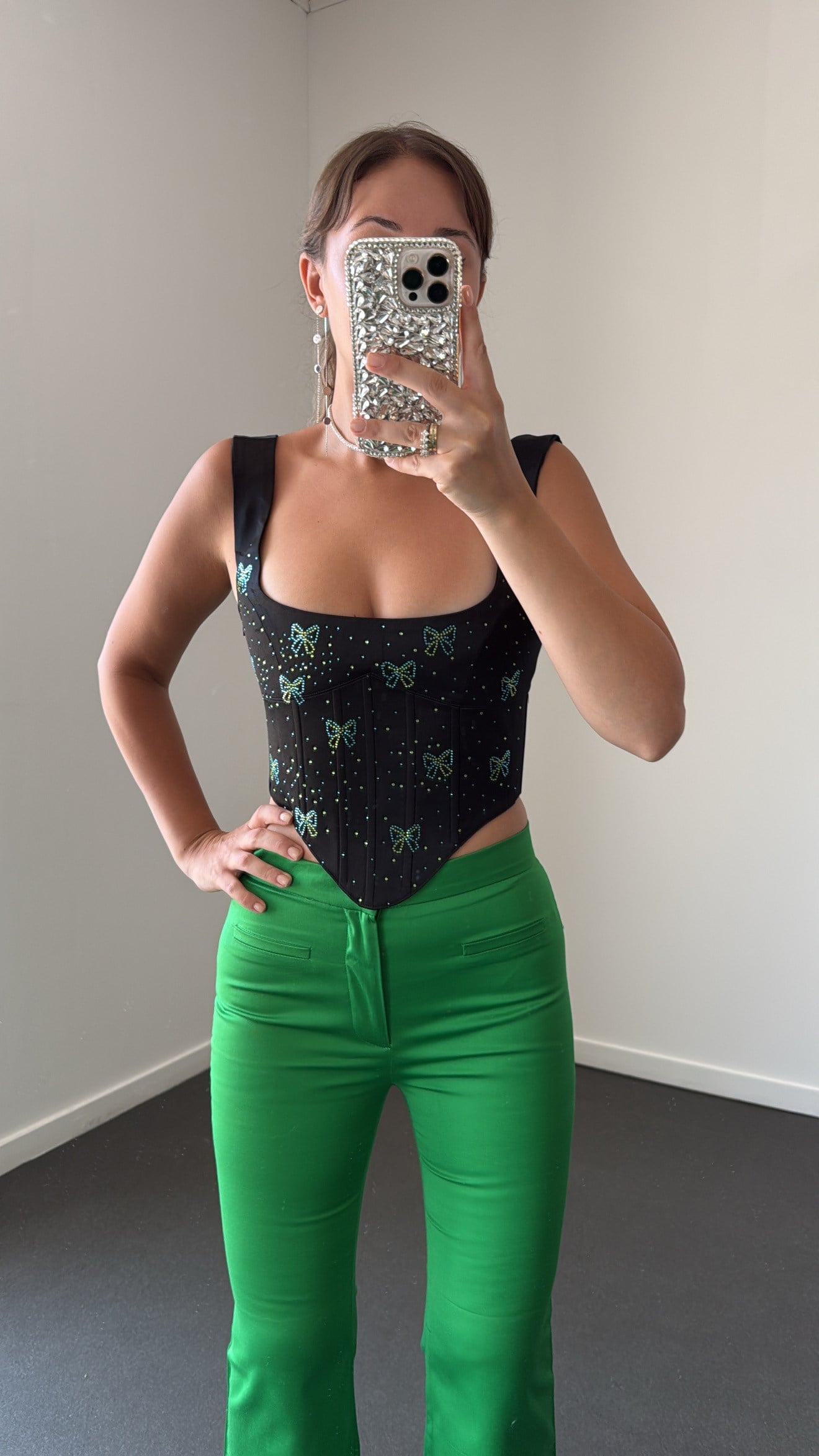 Zinar Siyah Saten Taşlı Korse Büstiyer