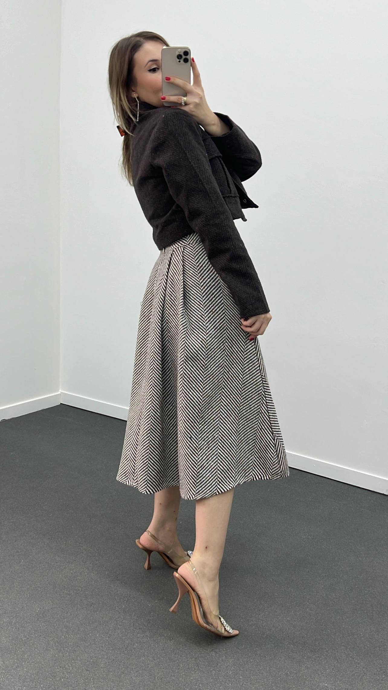 ZR Acı Kahve Çizgili Cep Detaylı Kaşe Ceket