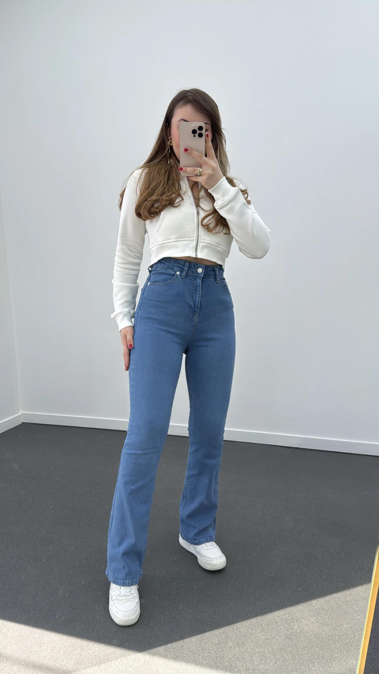 ZR Açık Renk Extra Yüksek Bel Full Likralı Flare Jeans