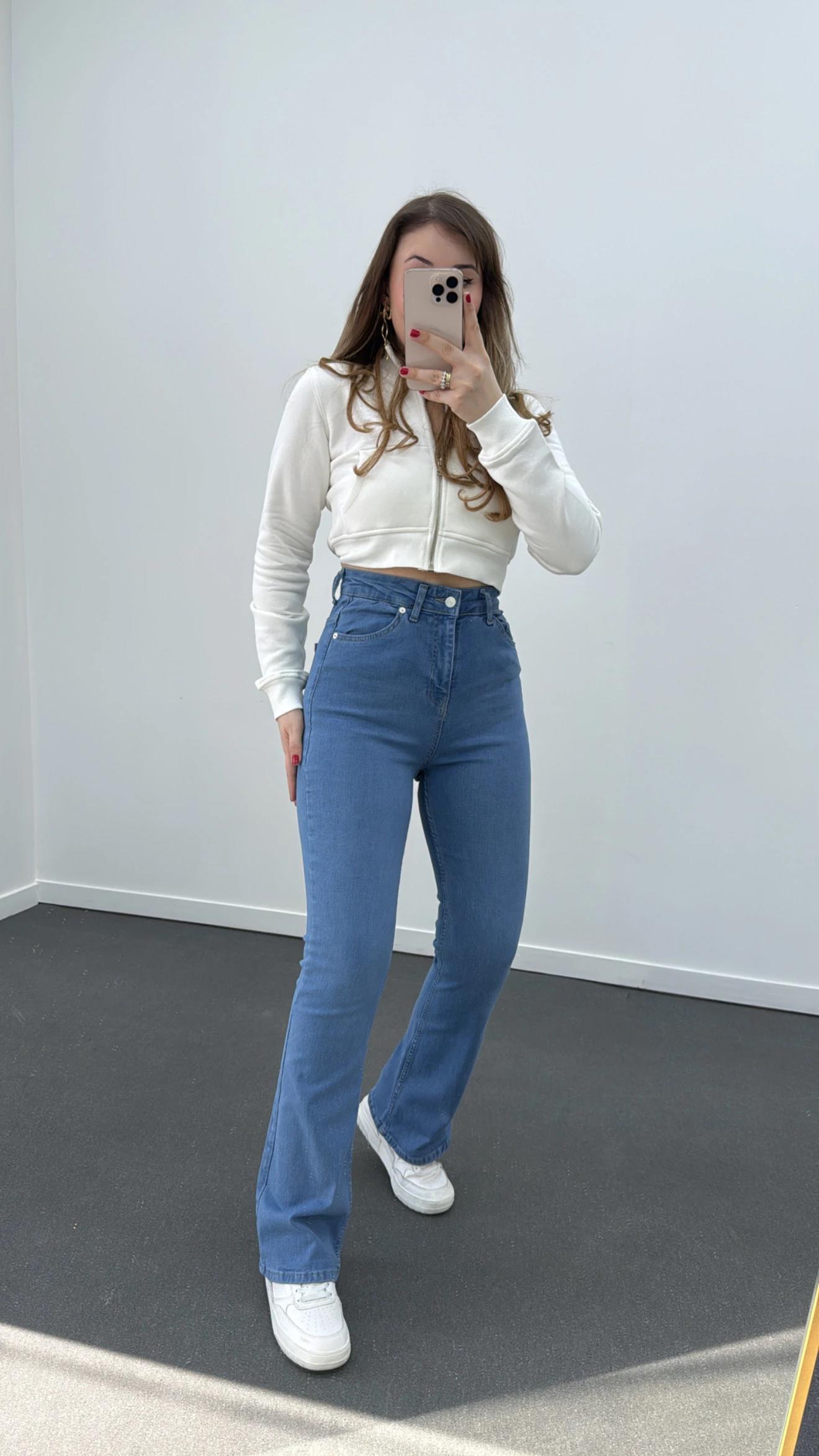 ZR Açık Renk Extra Yüksek Bel Full Likralı Flare Jeans