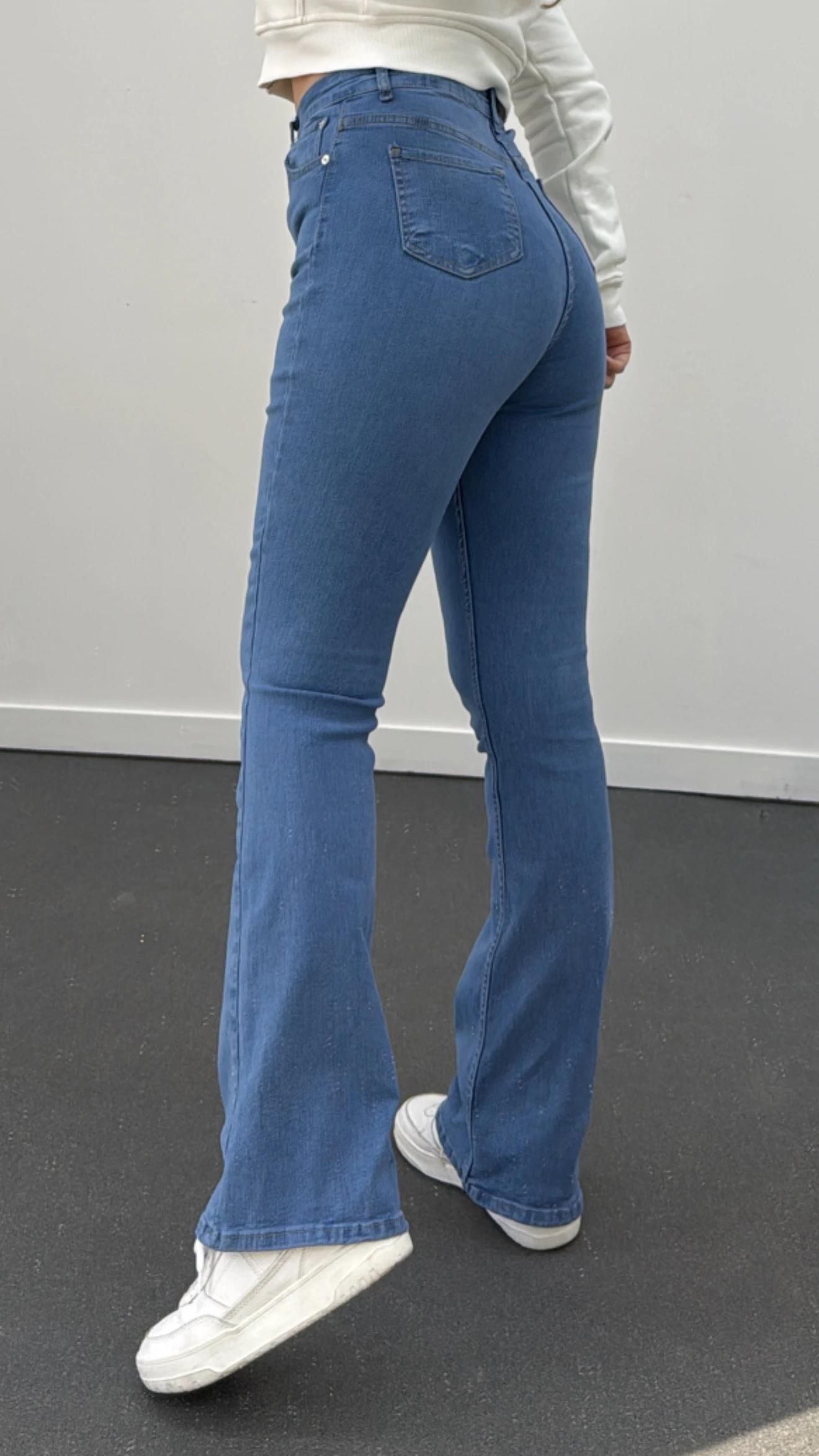 ZR Açık Renk Extra Yüksek Bel Full Likralı Flare Jeans