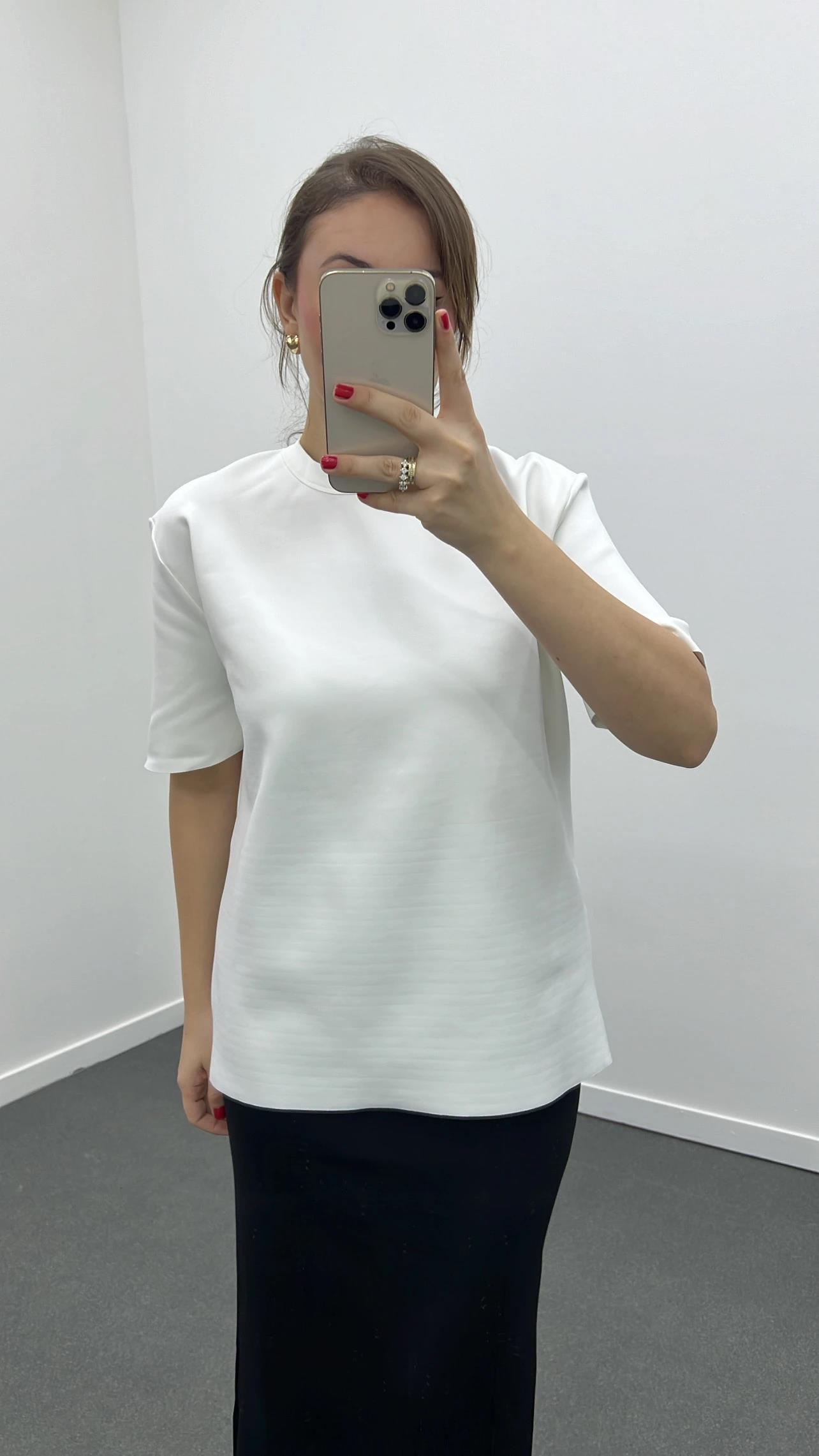 ZR Beyaz Poliamid Likralı Tok Kumaş Premium Tshirt