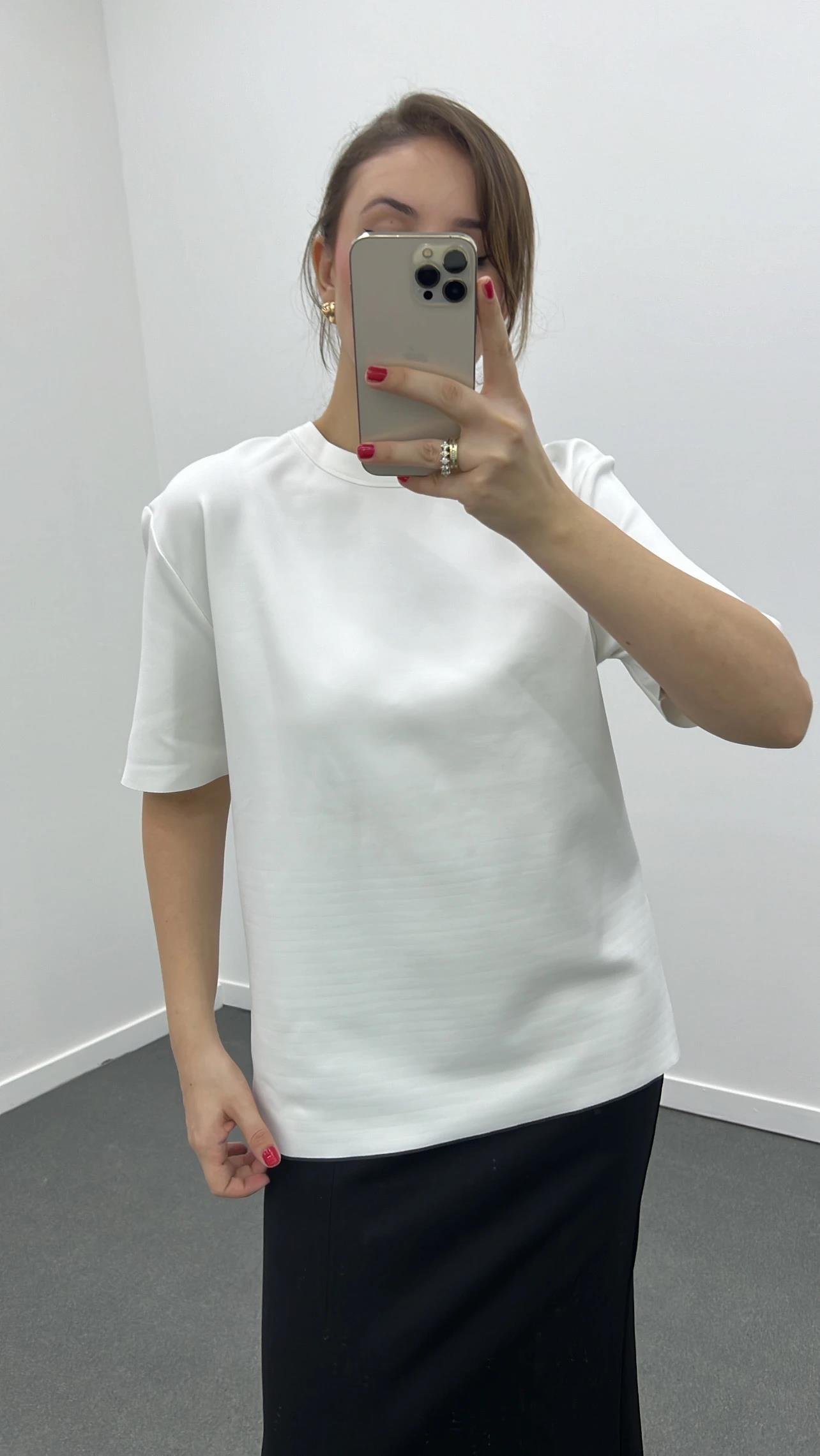 ZR Beyaz Poliamid Likralı Tok Kumaş Premium Tshirt