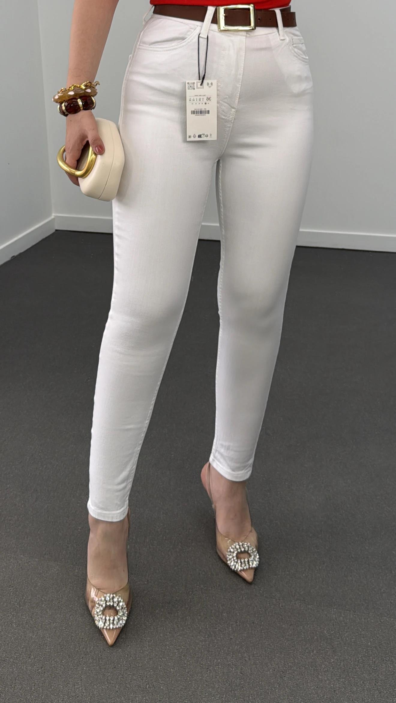 Zr Beyaz Süper Likralı Toparlayıcı Skinny Jeans