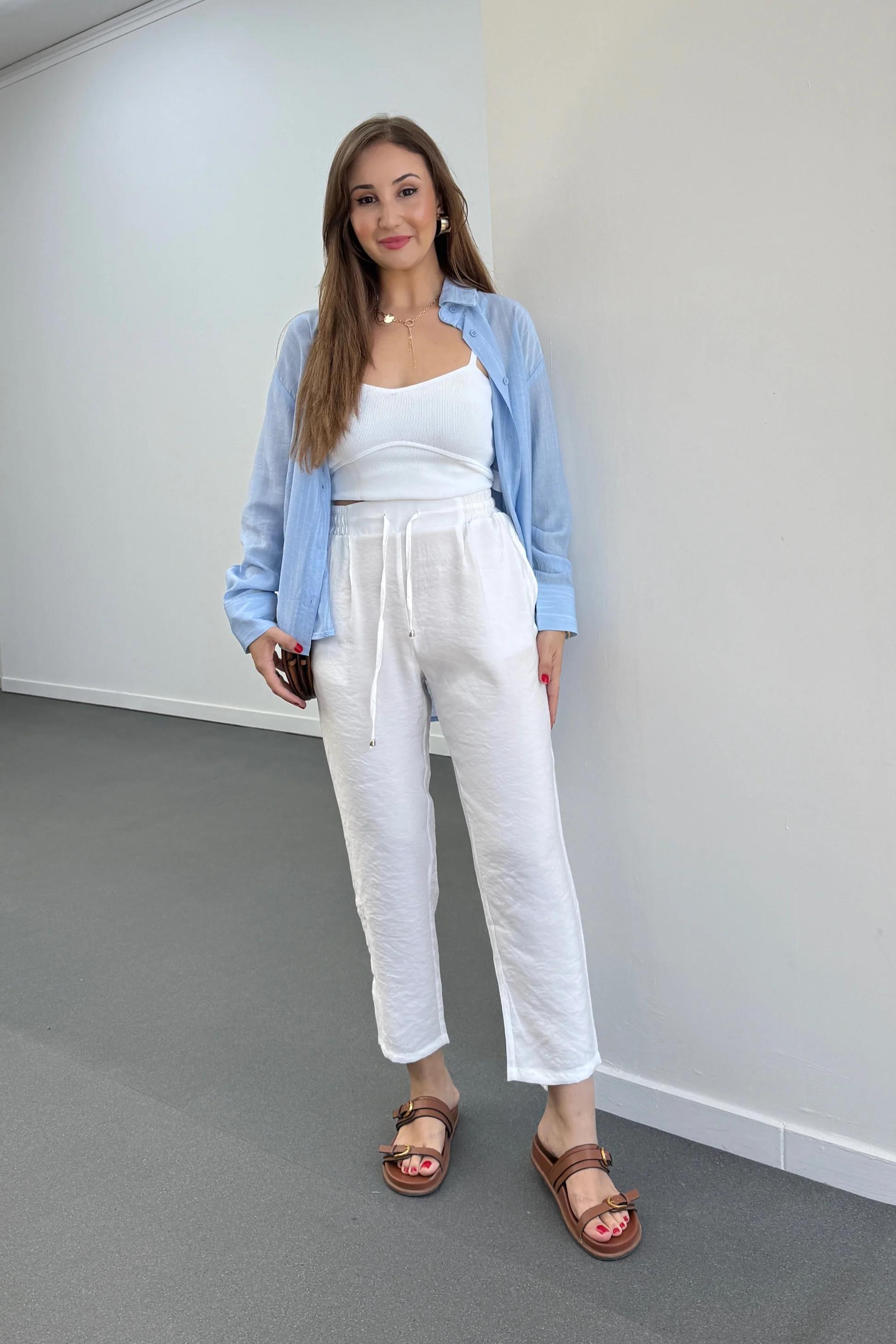 ZR Bohemian Beyaz Tensel Kumaş Premium Pantolon