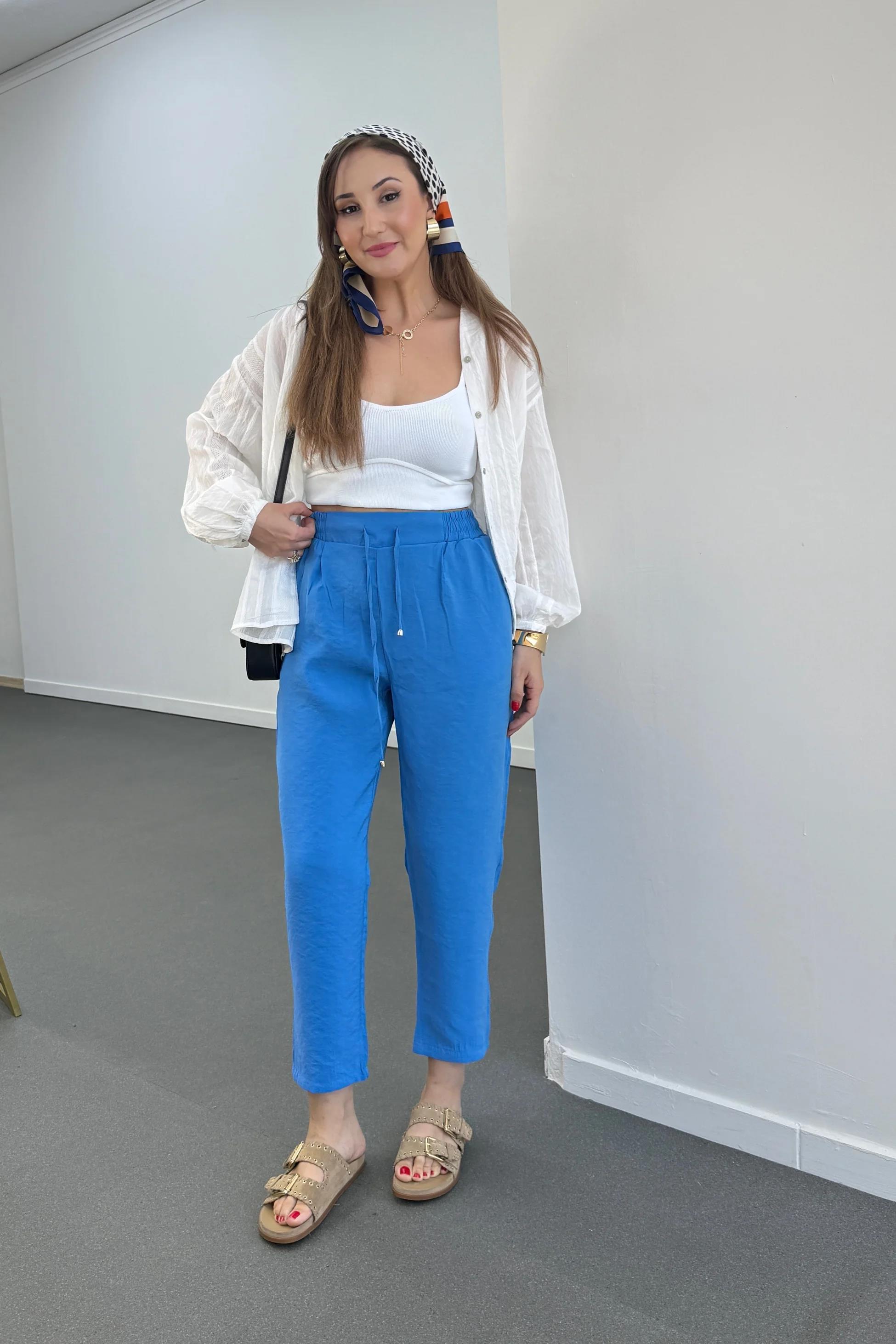 ZR Bohemian Mavi Tensel Kumaş Premium Pantolon