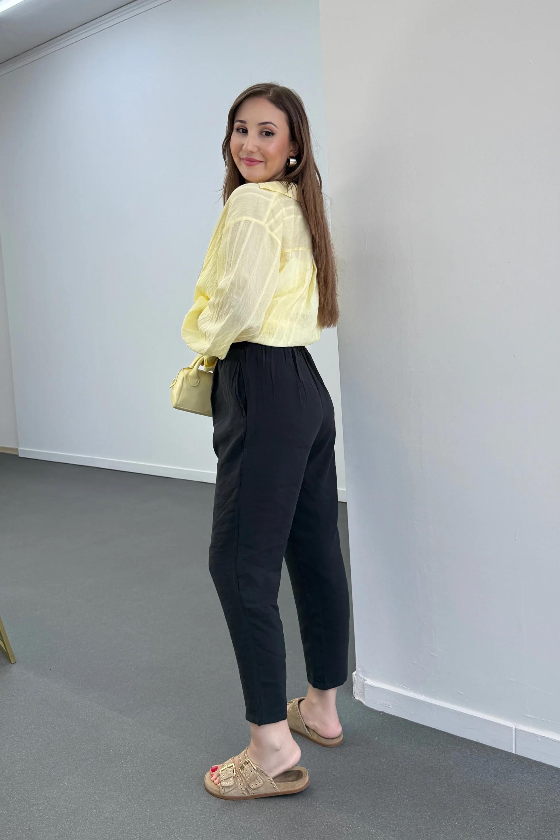 ZR Bohemian Siyah Tensel Kumaş Premium Pantolon