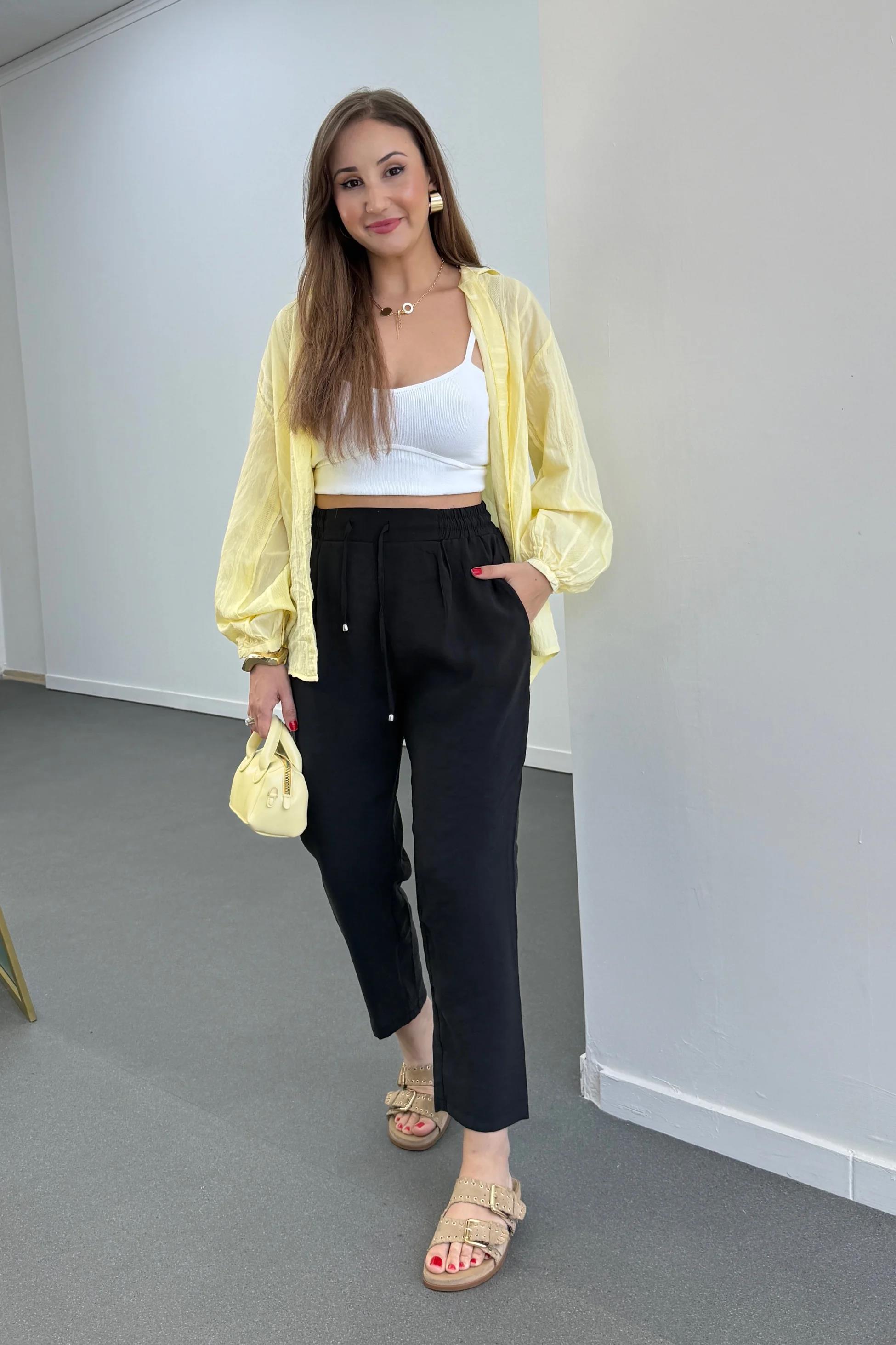 ZR Bohemian Siyah Tensel Kumaş Premium Pantolon