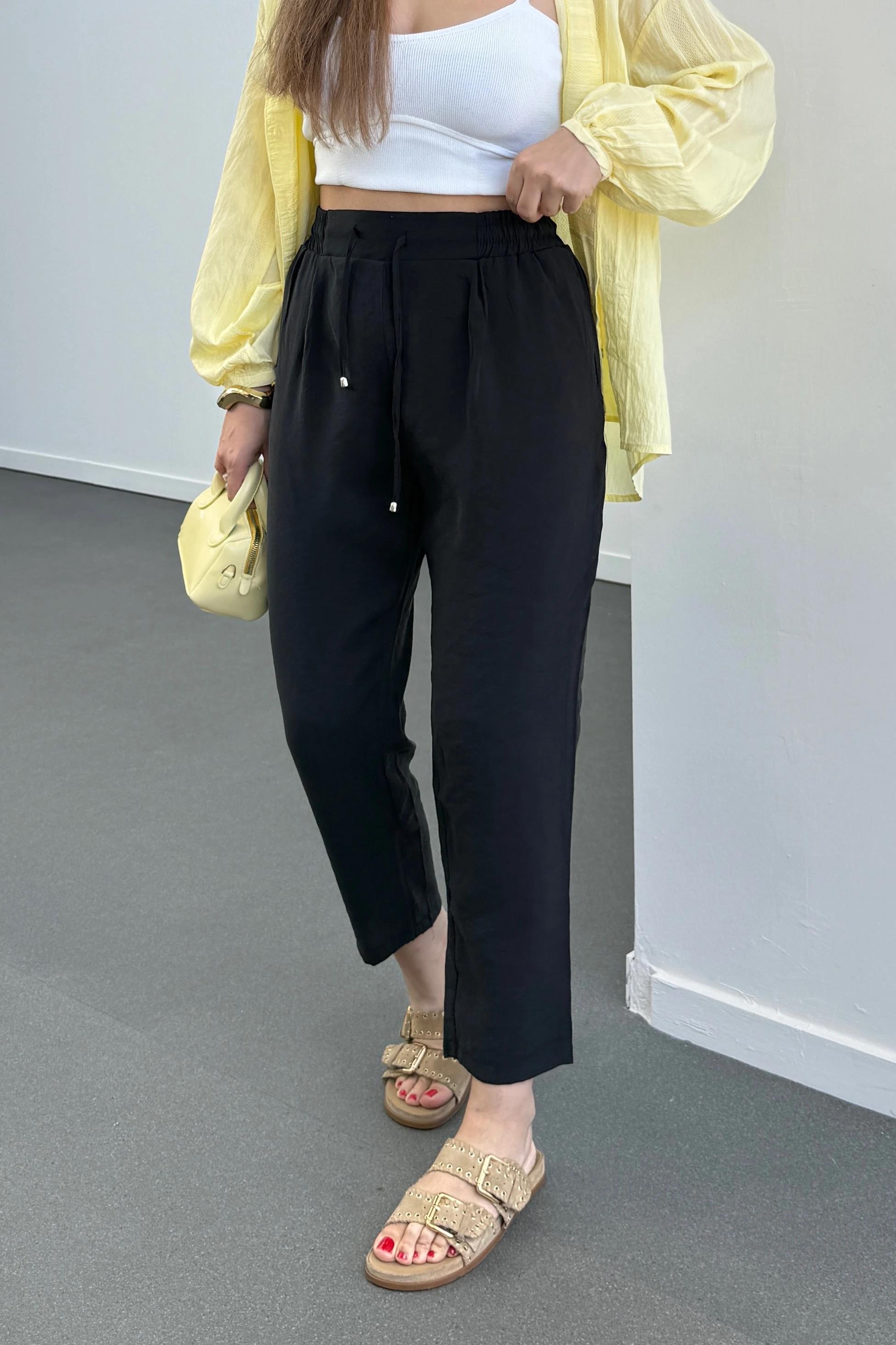 ZR Bohemian Siyah Tensel Kumaş Premium Pantolon